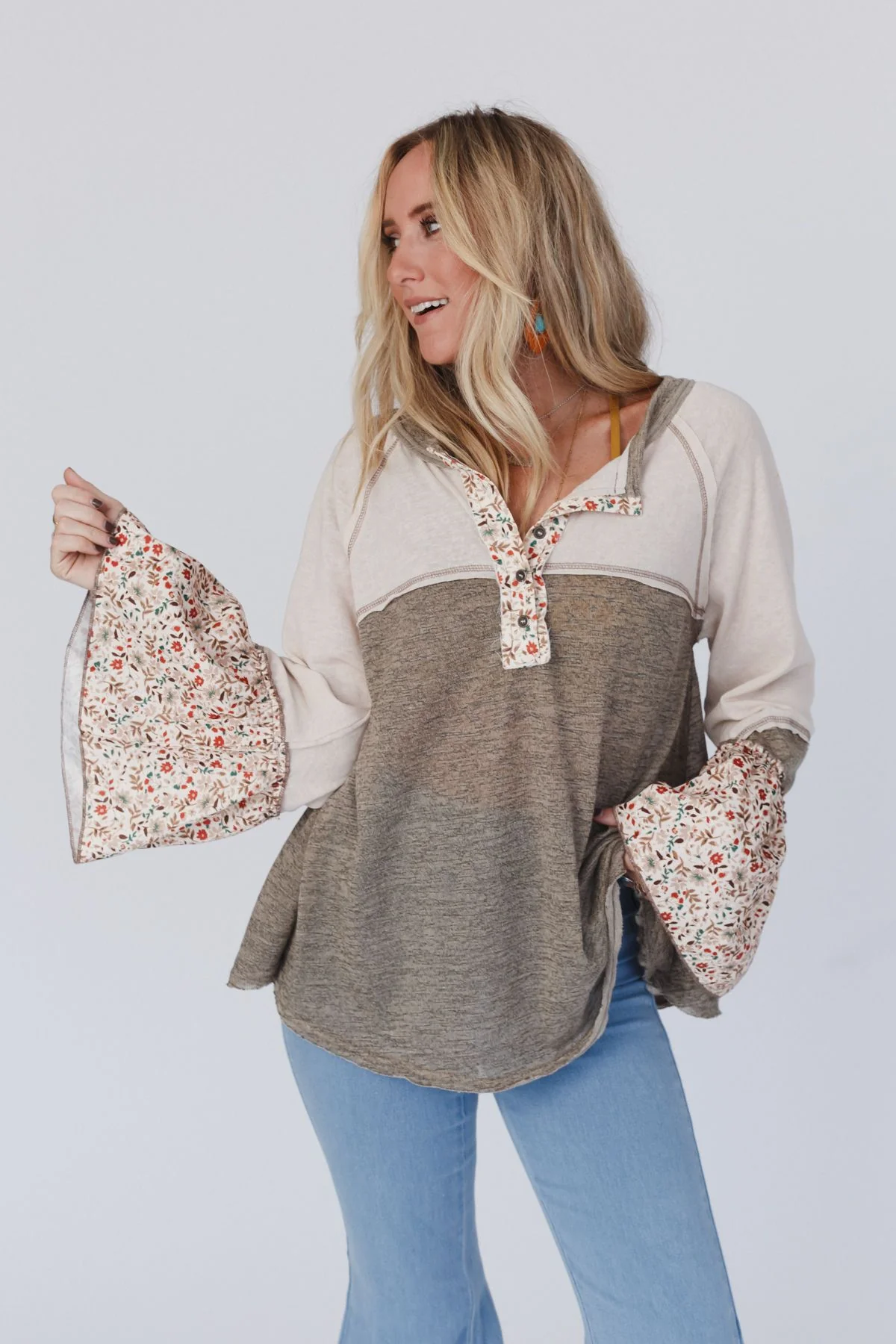 Blooms Of Love Contrast Top - Taupe - Pre Order - Image 2