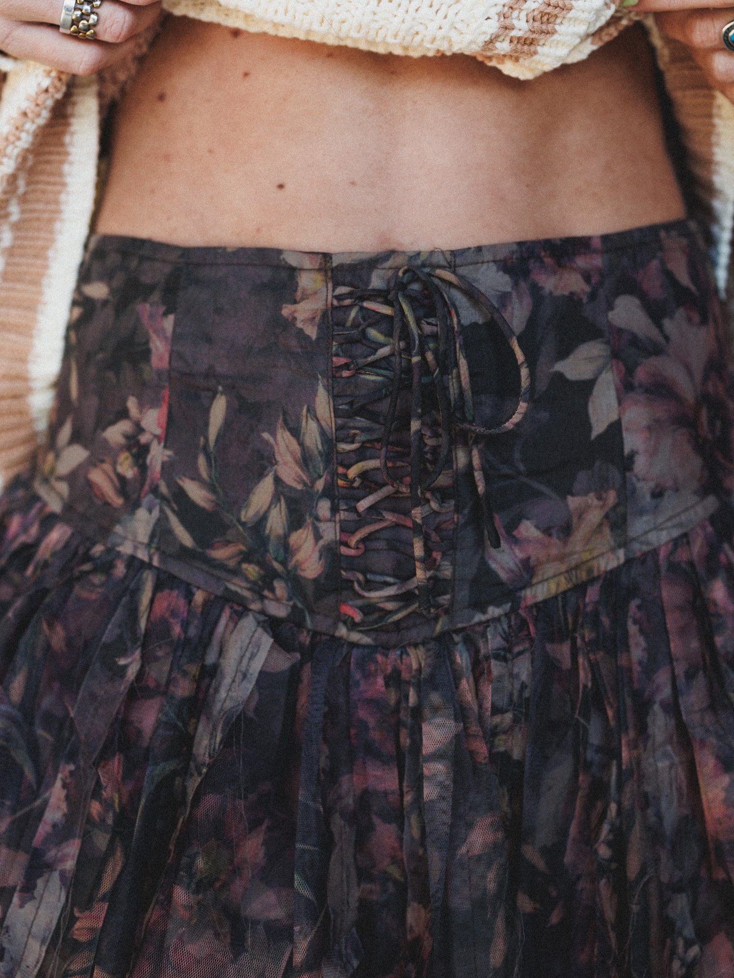 Bohemian Bloom Pleated Mini Skort - Chocolate - Image 3