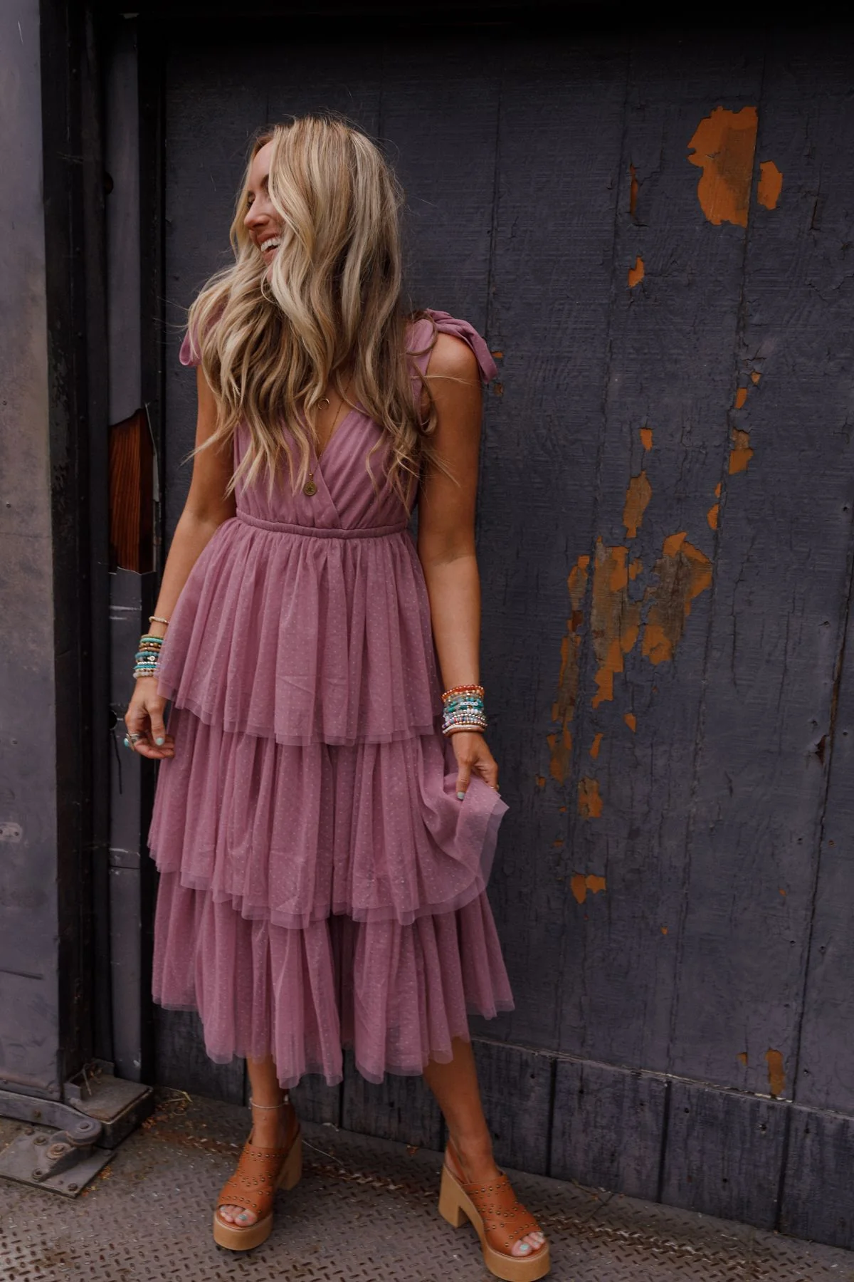 Boho Ballerina Tiered Tulle Dress - Mauve - Image 9