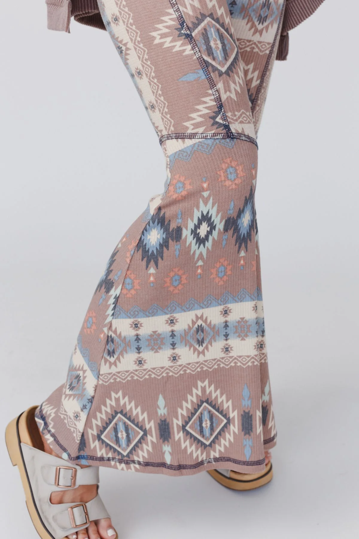 The Nest Boho Bliss Ribbed Flare Pants - Taupe - Image 3