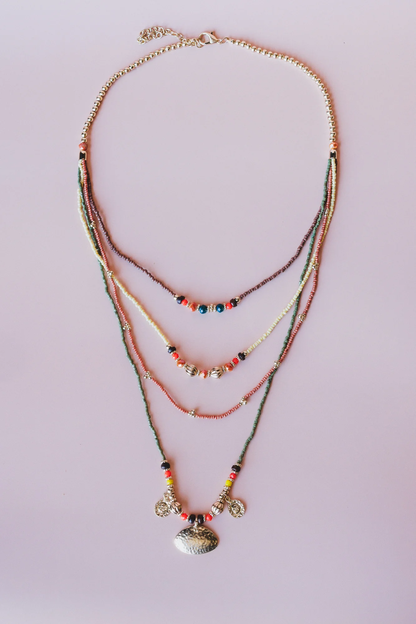 Boho Glow Layered Necklace - Orange Multi - Image 4
