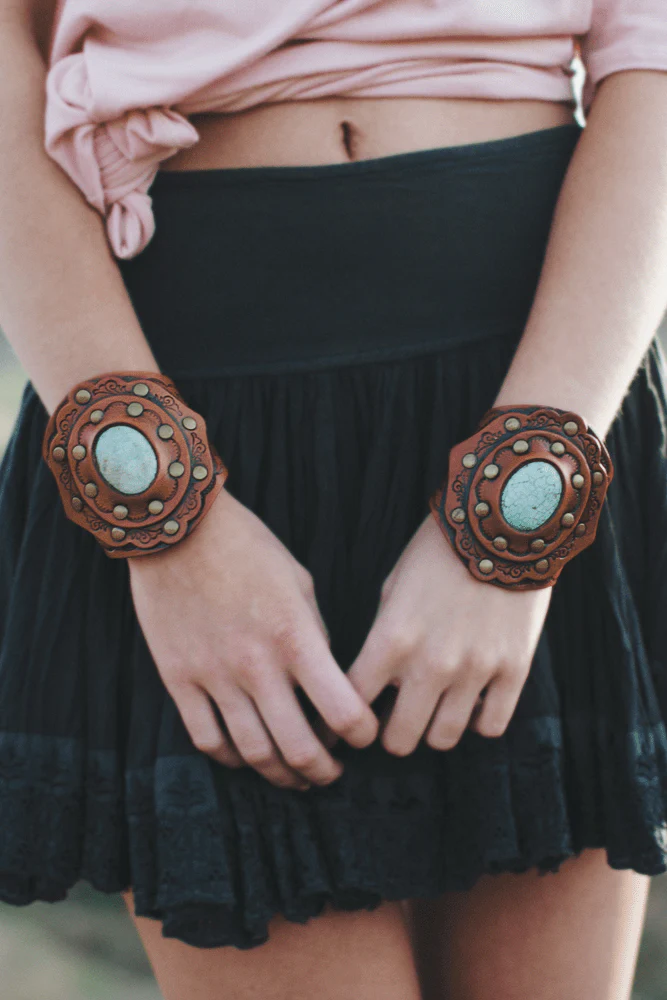 Aegean Boho Leather Cuff Bracelet - Brown - Image 3