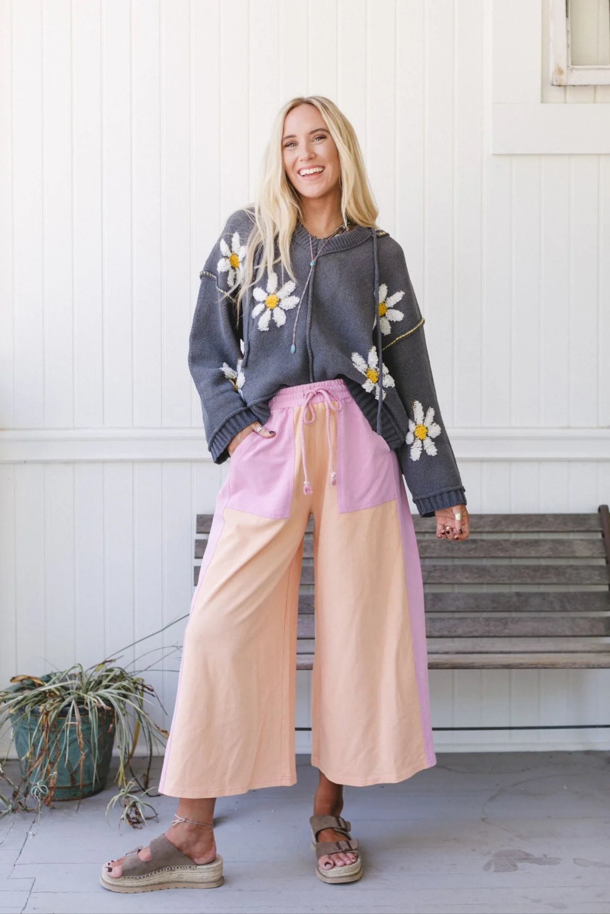 The Nest Breeze Lounge Wide Leg Pants - Orange Purple - Image 4
