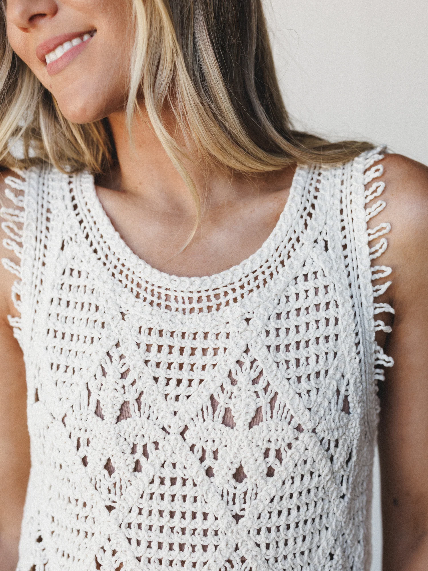 Breezy And Easy Crochet Tank - Natural - Image 3