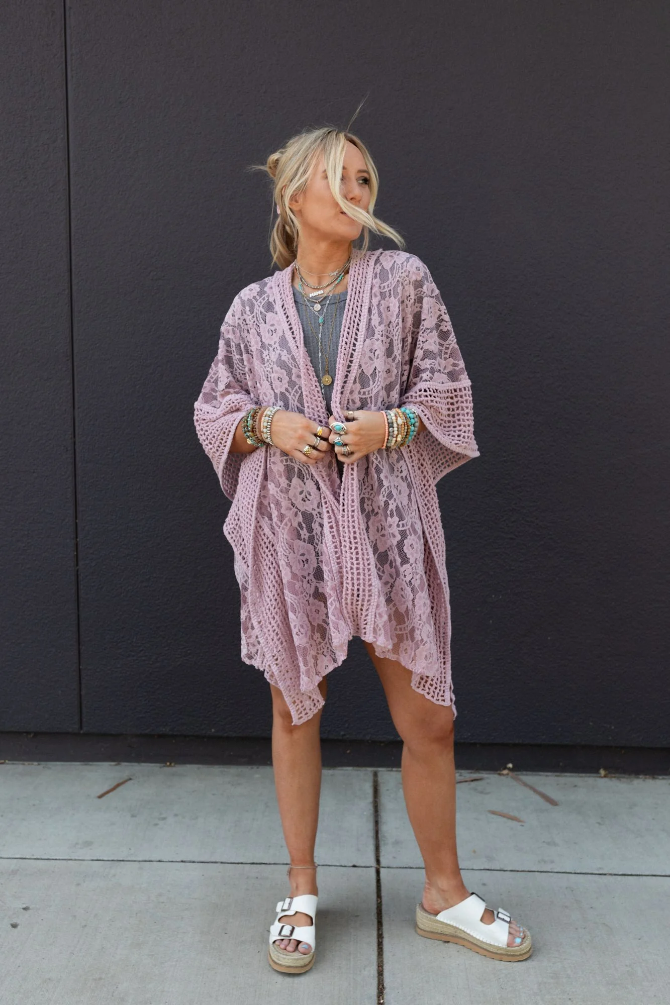 Breezy Floral Lace Kimono - Rose - Image 3