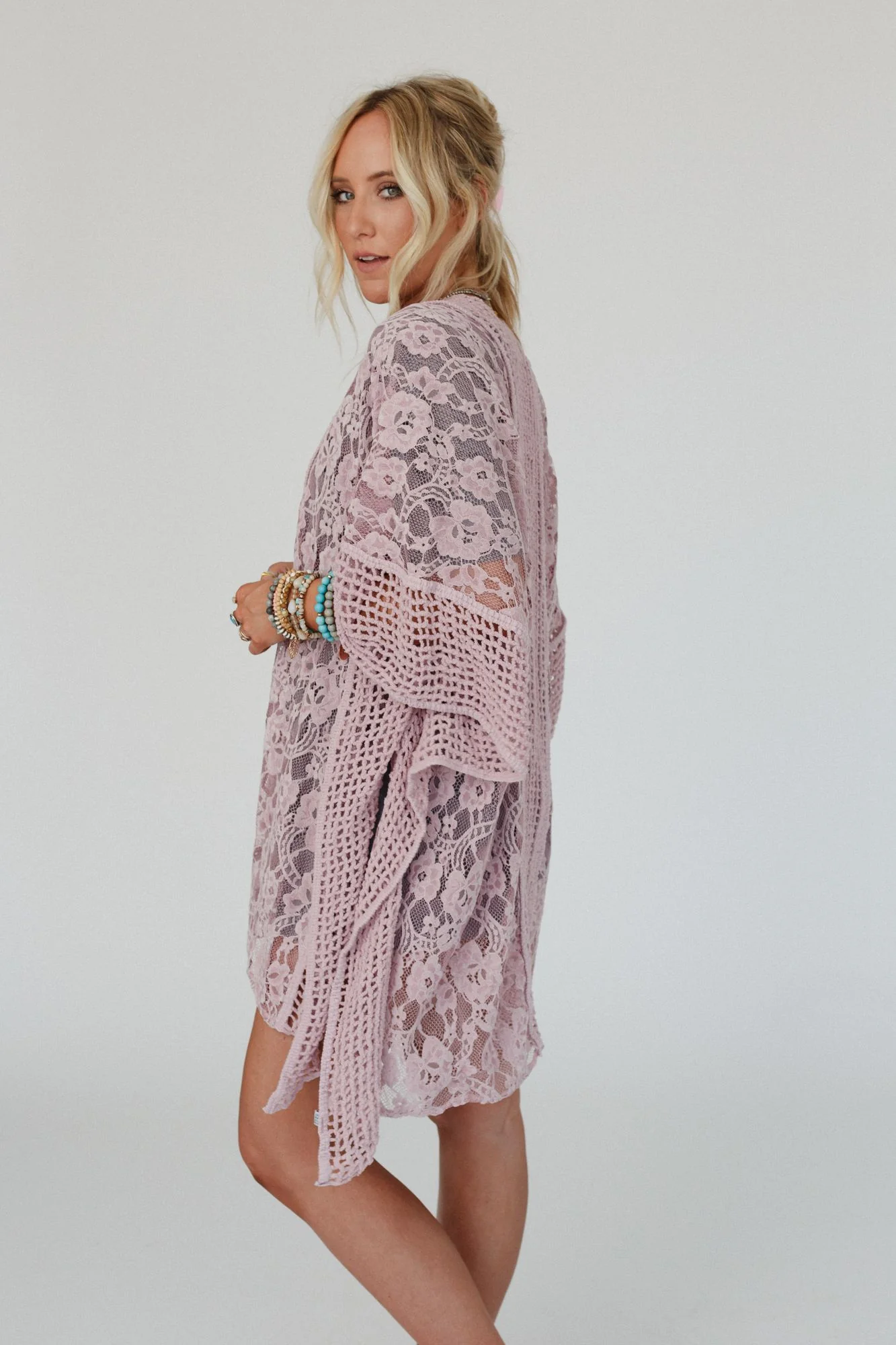 Breezy Floral Lace Kimono - Rose - Image 6