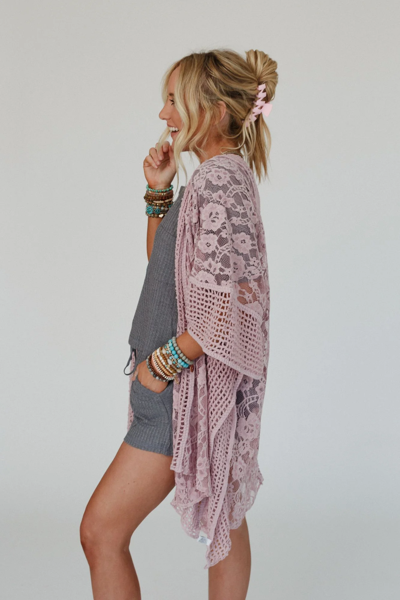 Breezy Floral Lace Kimono - Rose - Image 7