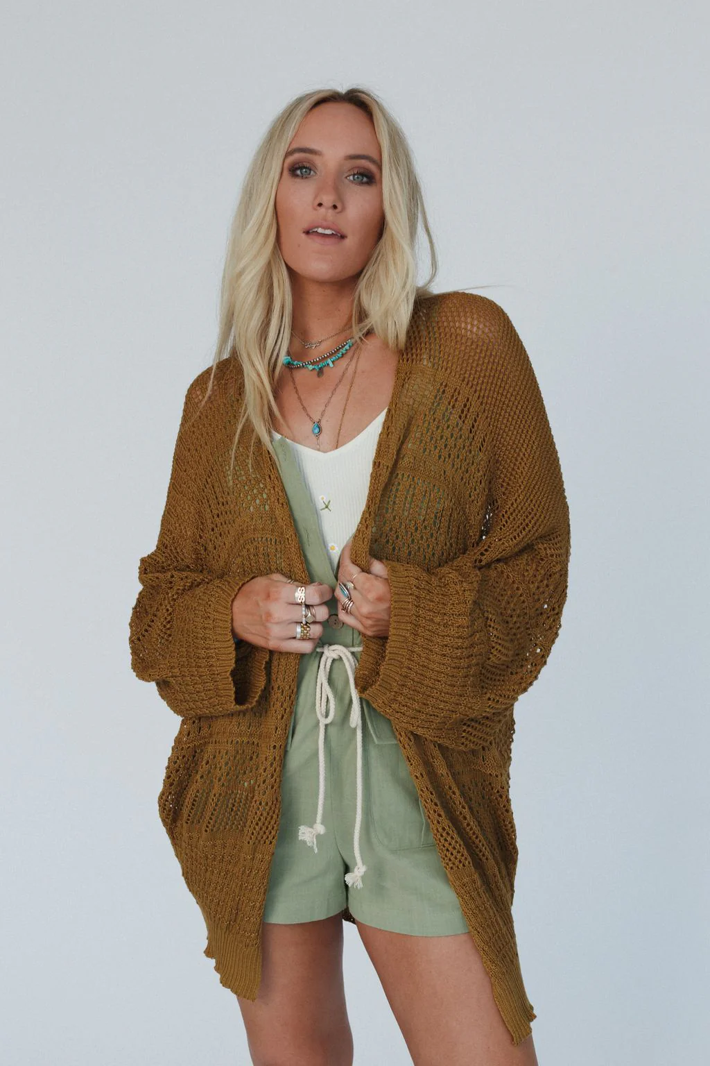 Brenden Knit Netted Cardigan - Brown - Pre Order