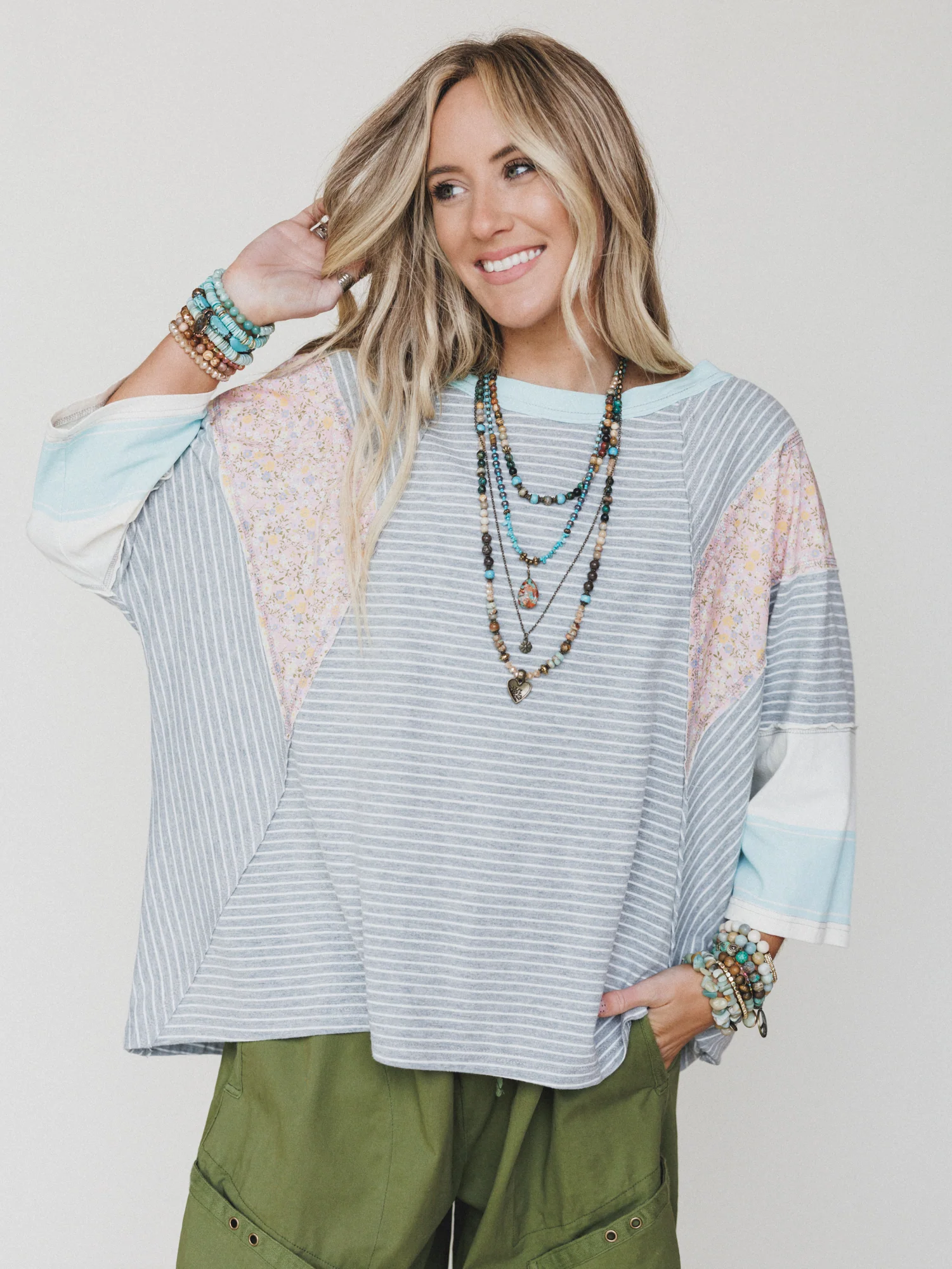 Britt Patchwork Top - Heather Gray - Image 2