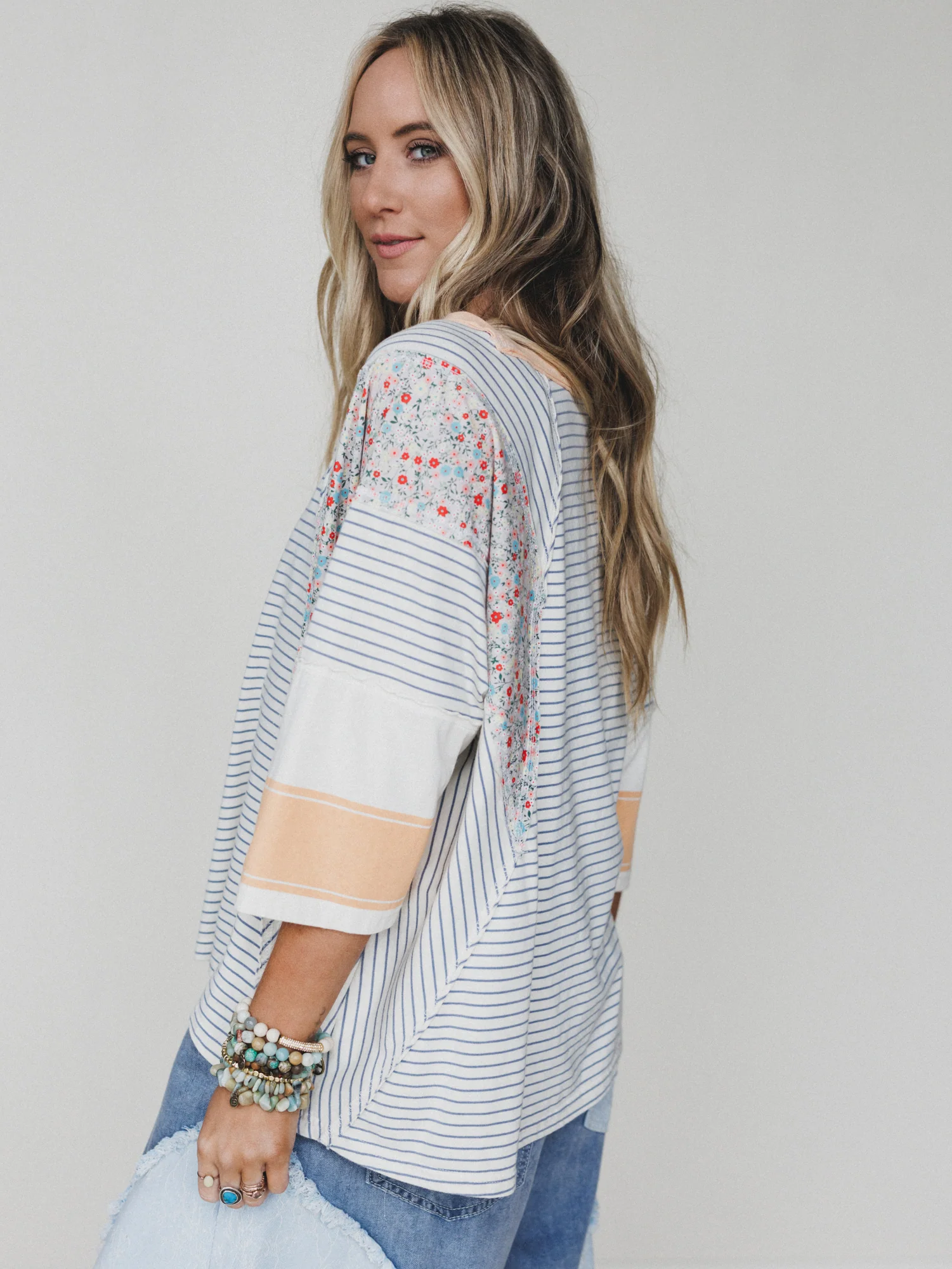 Britt Patchwork Top - Oat Blue - Image 2