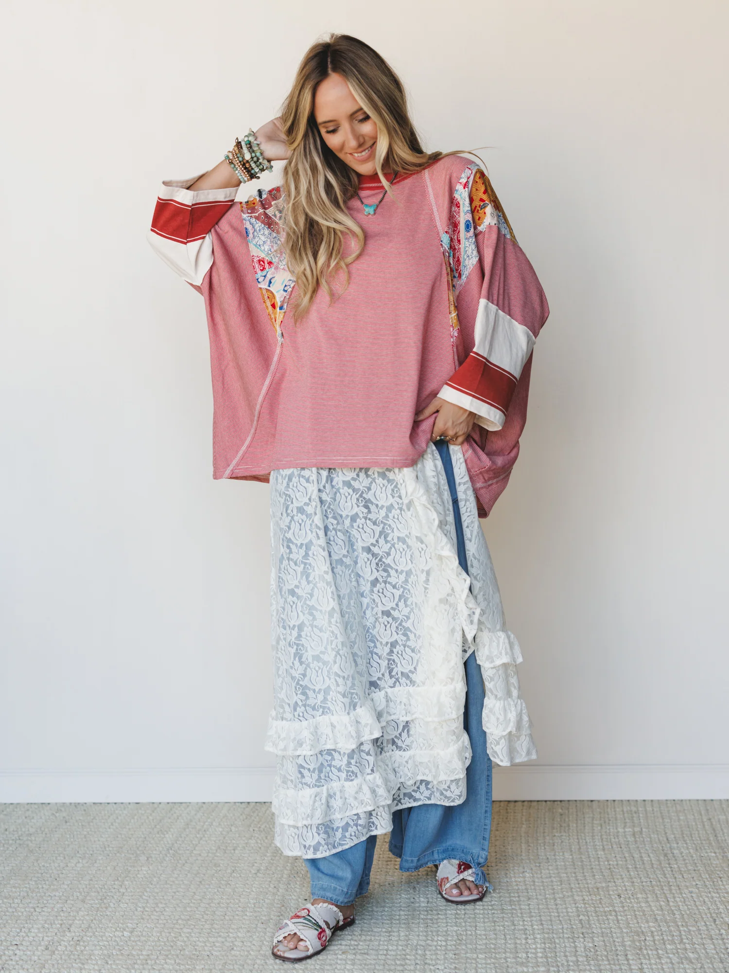 Britt Patchwork Top - Red - Image 9