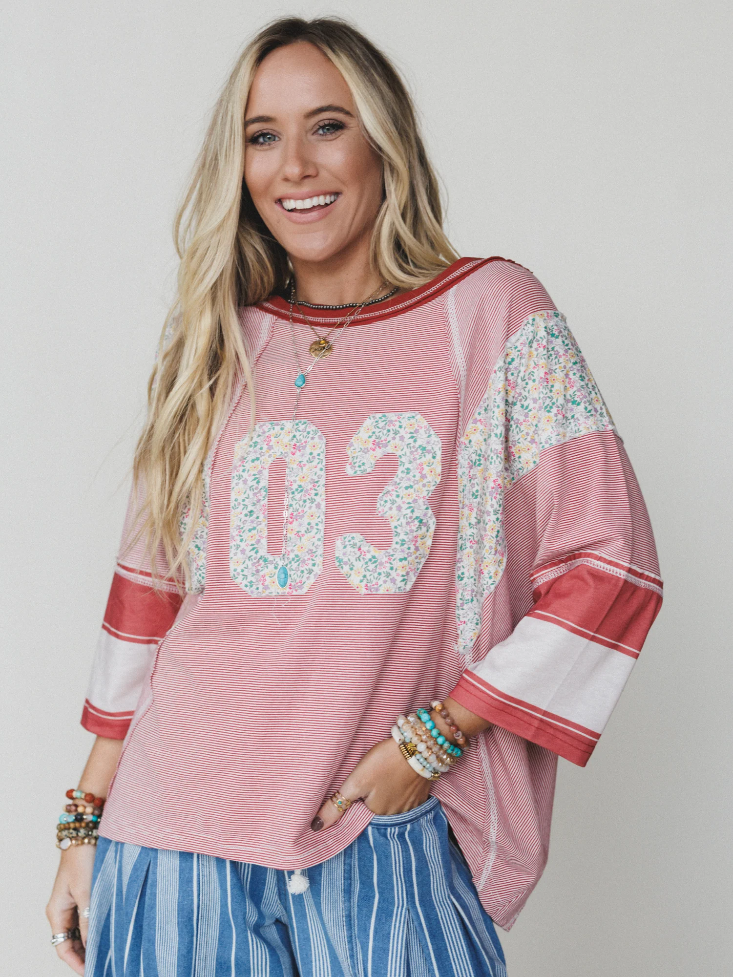 Britt Patchwork Top - Red Number - Image 4