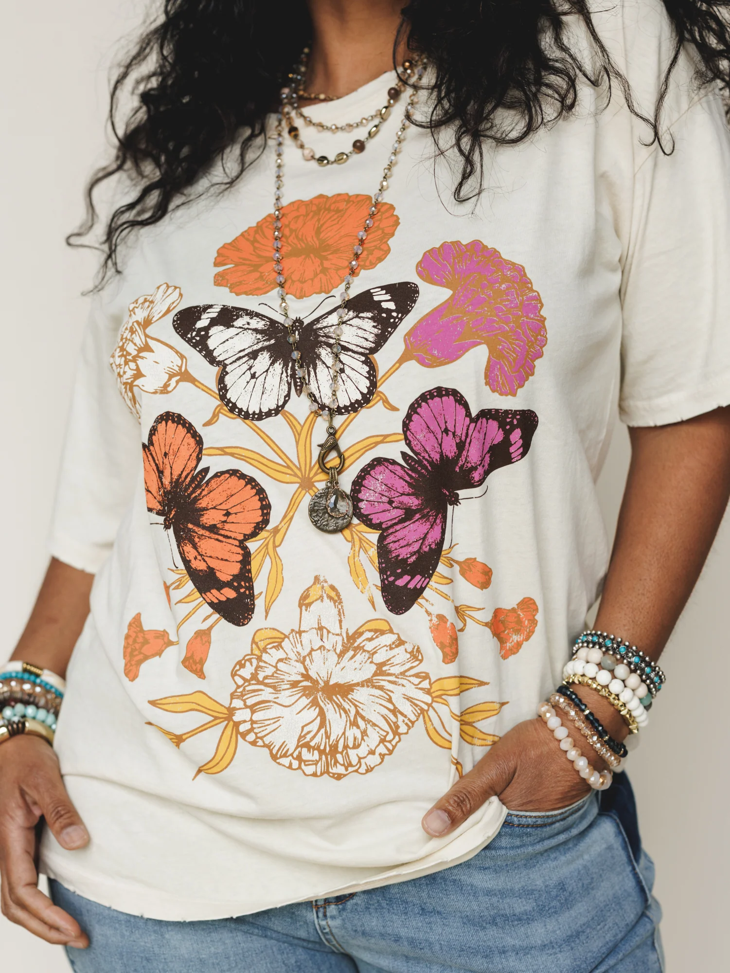 Butterfly Garden Graphic Tee - Cream - Image 3