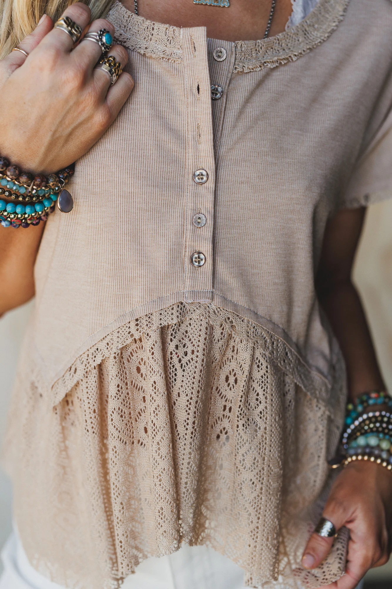 Callie Short Sleeve Tee - Beige - Image 3