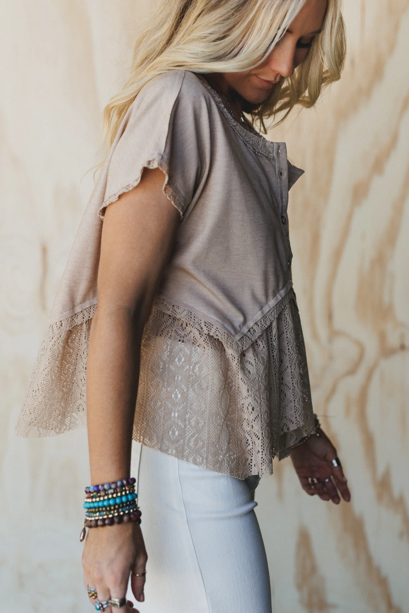 Callie Short Sleeve Tee - Beige - Image 5