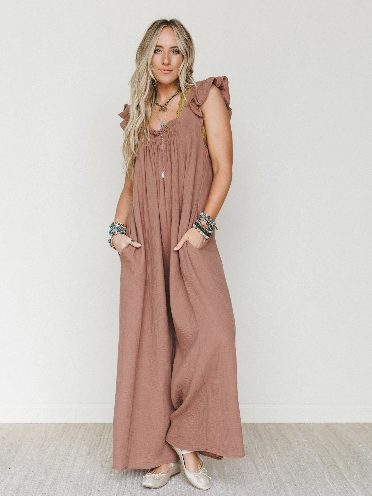Calm Waves Jumpsuit - Mocha - Image 2