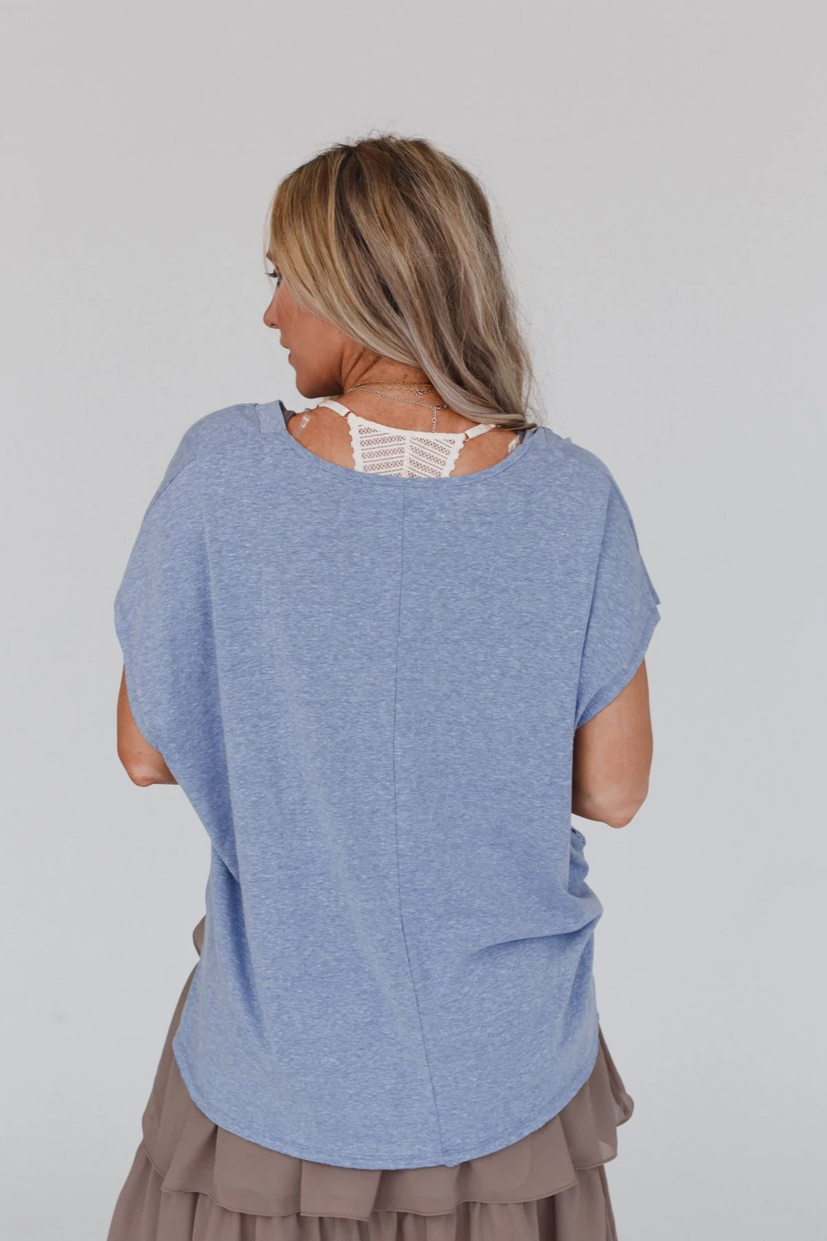 The Nest Camden Lace V Neck Top - Denim - Image 3
