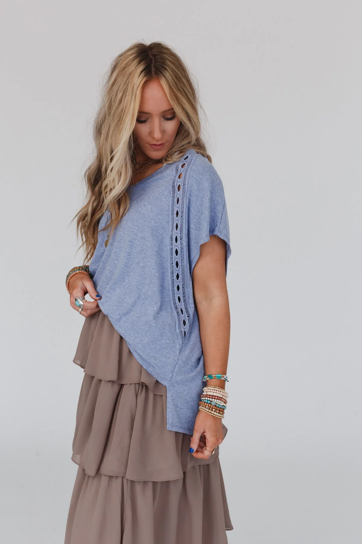The Nest Camden Lace V Neck Top - Denim - Image 4