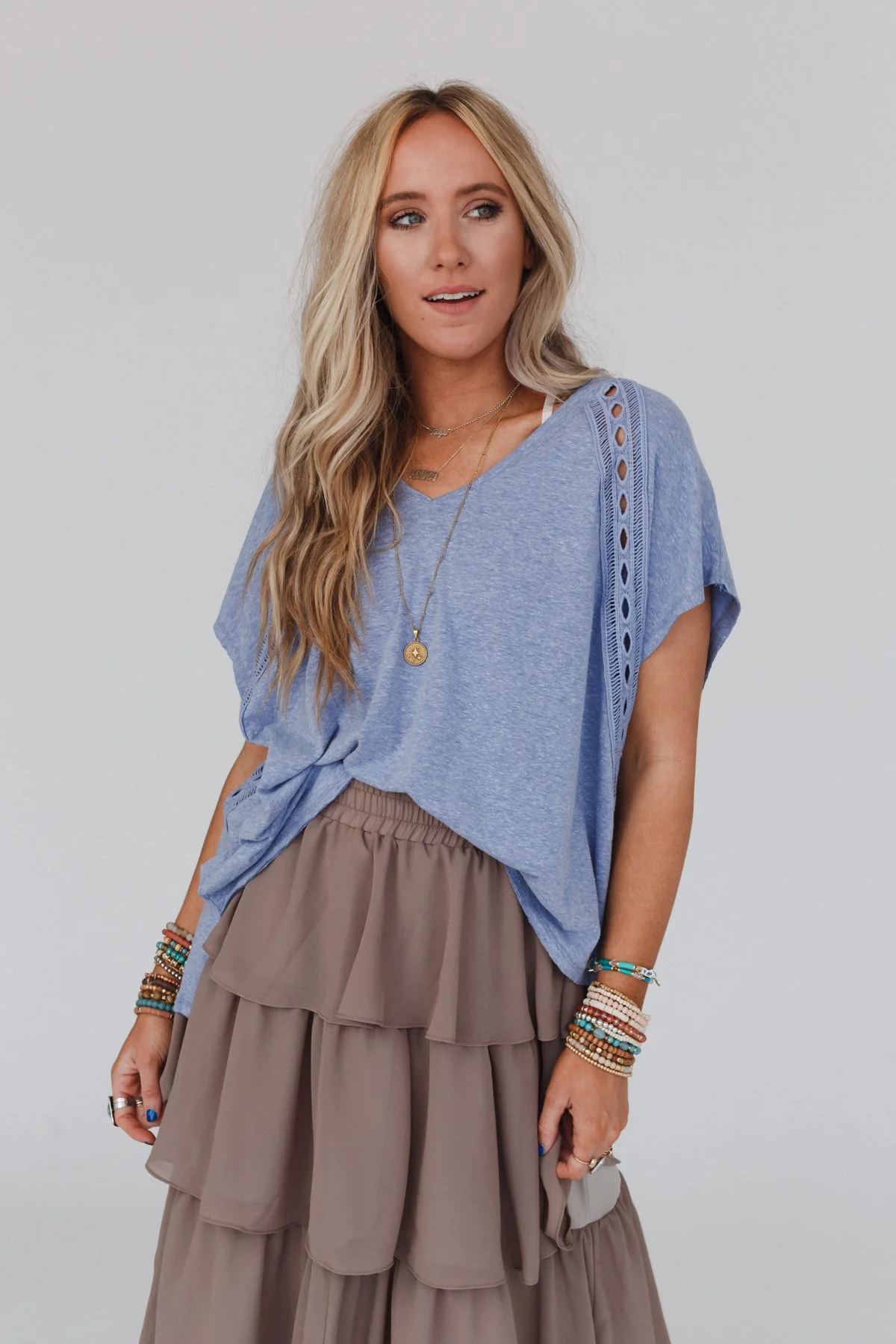 The Nest Camden Lace V Neck Top - Denim - Image 5