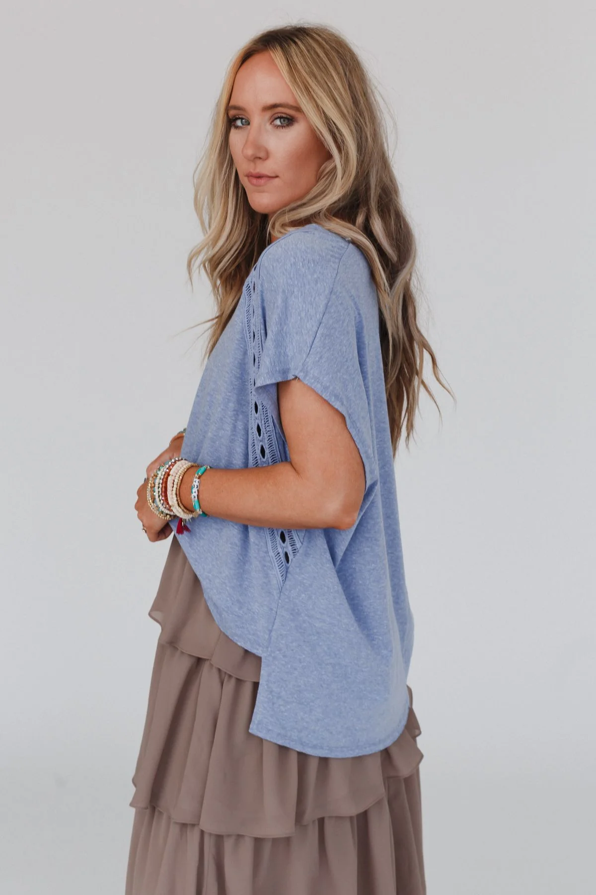 The Nest Camden Lace V Neck Top - Denim - Image 8