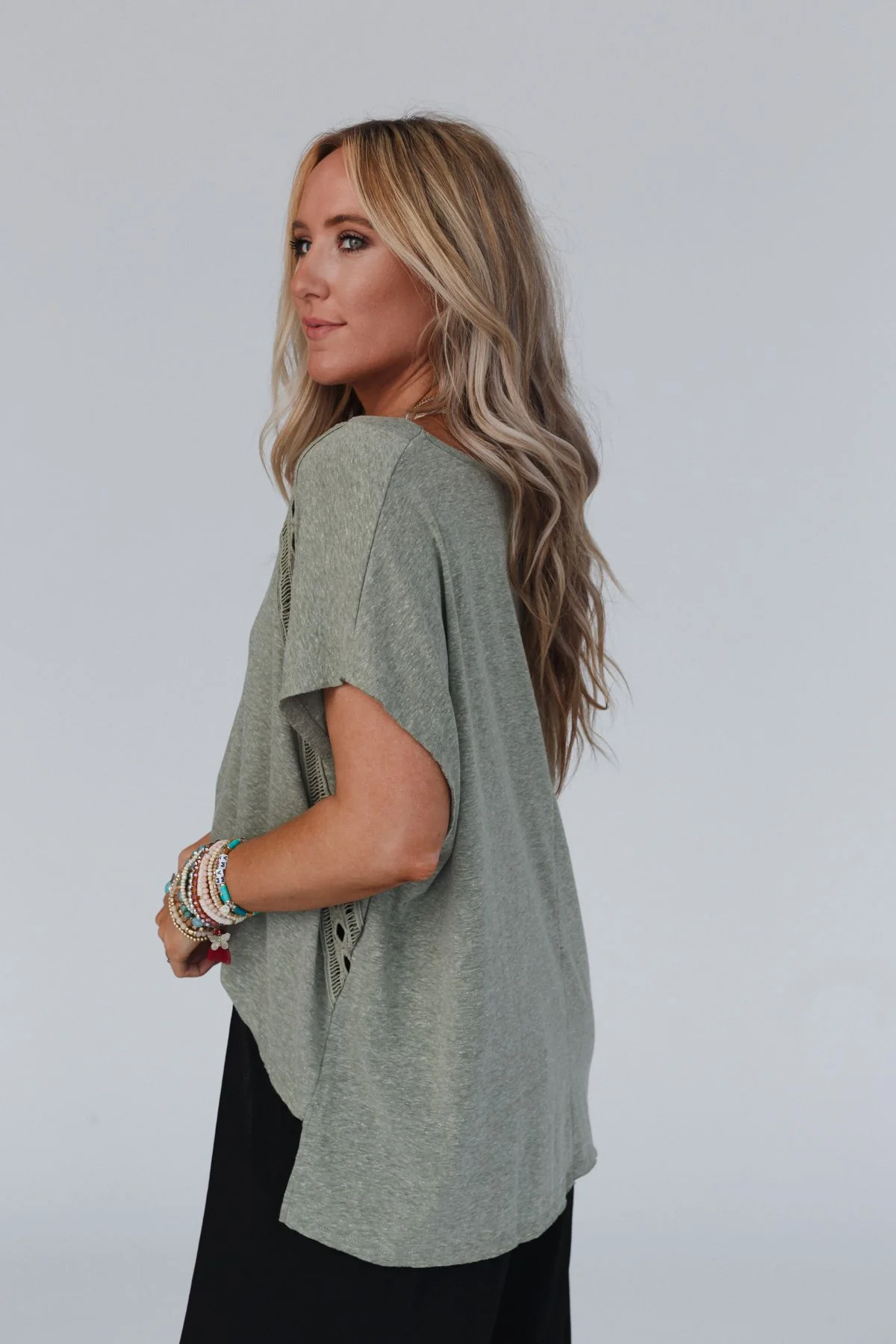The Nest Camden Lace V Neck Top - Olive - Image 8