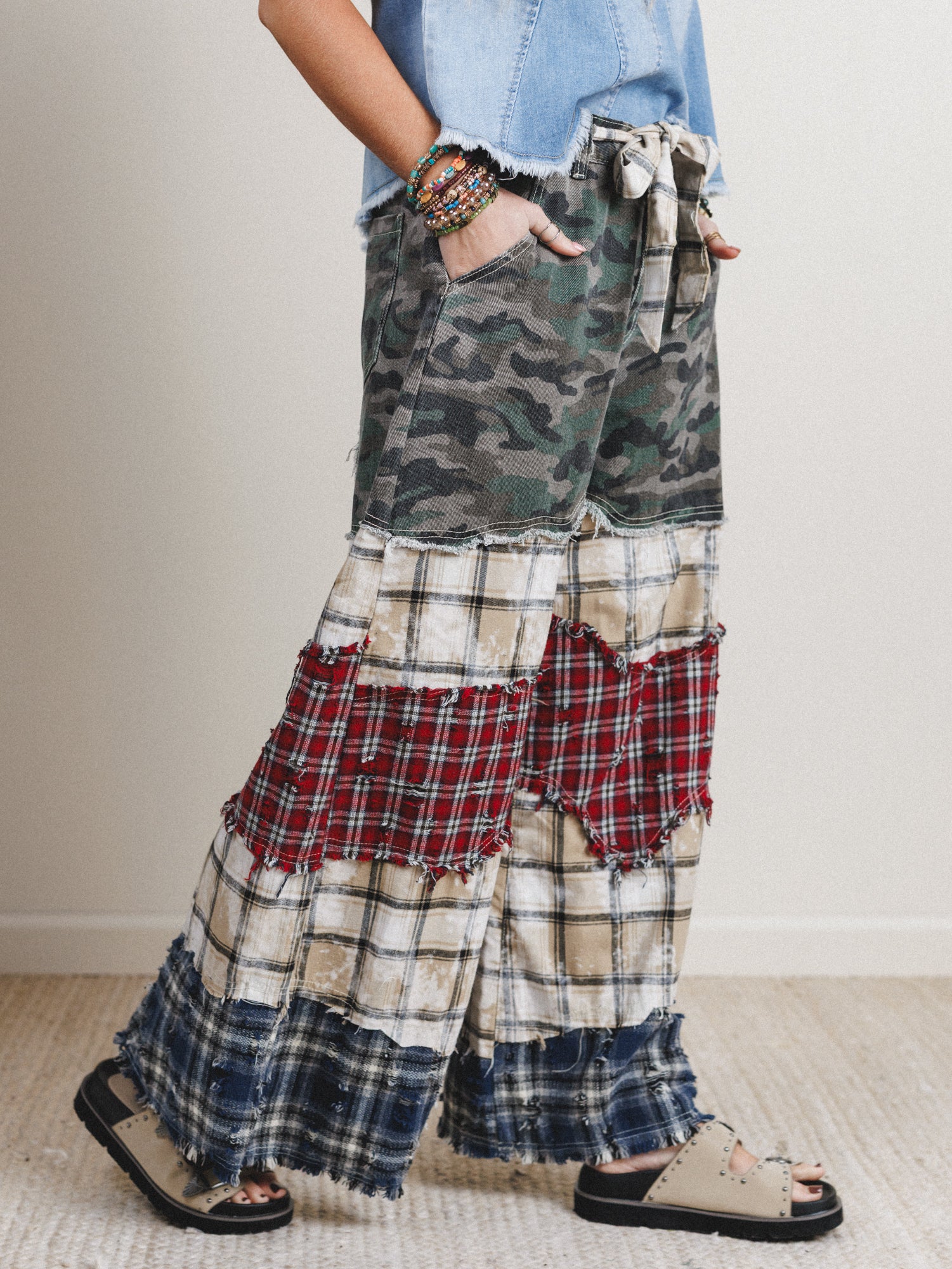 Camo Meets Plaid Wide Leg Pants - Camo Multi - Image 2