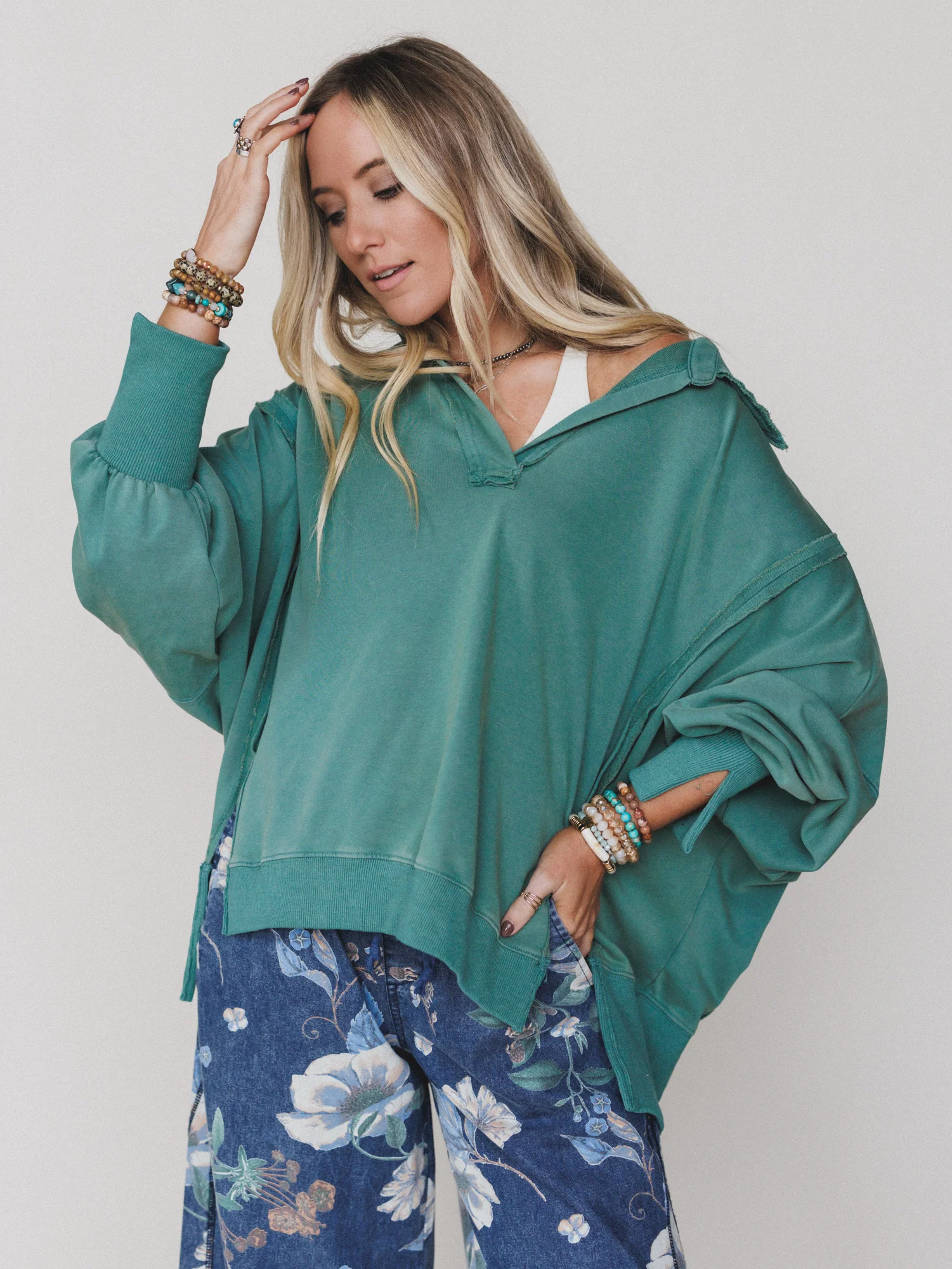 Candace Oversized Collar Sweatshirt - Green - Pre Order