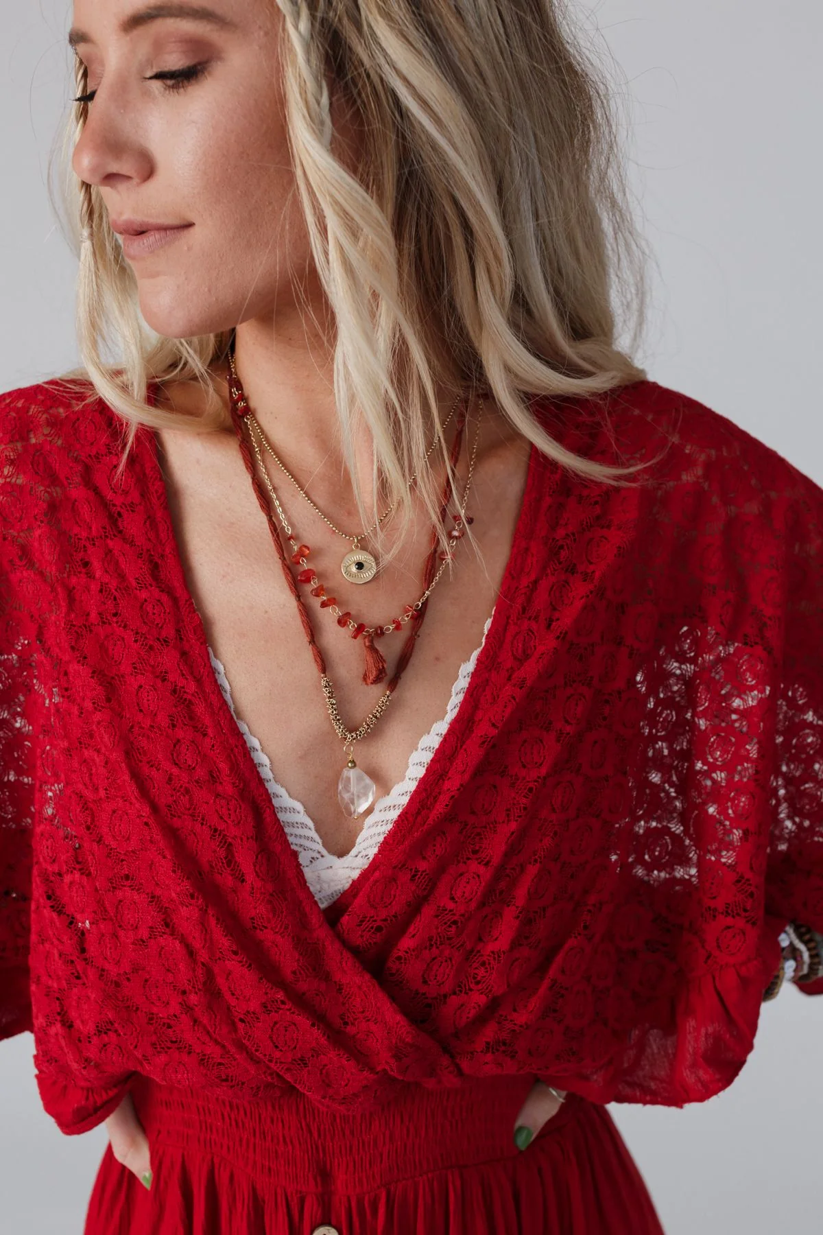 Carnelian Multi Layered Necklace - Rust - Image 2