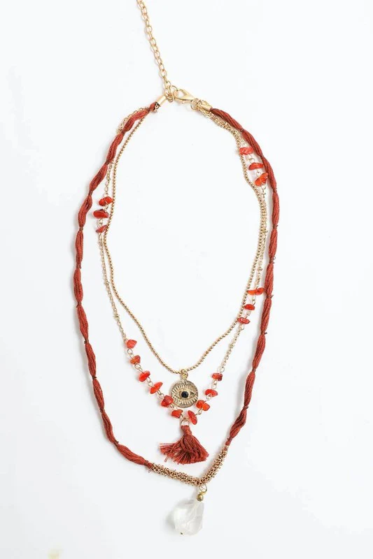 Carnelian Multi Layered Necklace - Rust - Image 4