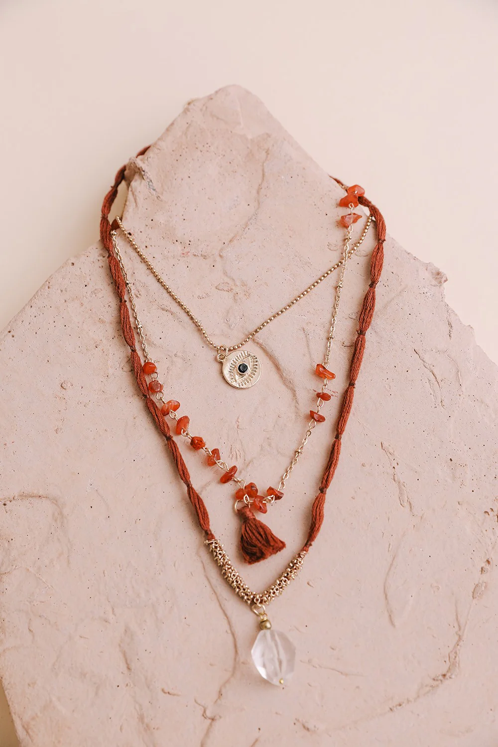 Carnelian Multi Layered Necklace - Rust - Image 3