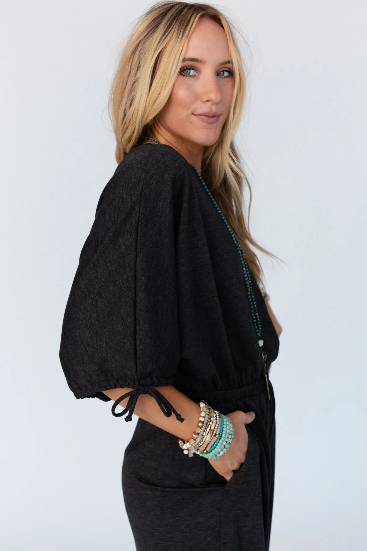 The Nest Carolina Comfy Wide Leg Jumpsuit - Charcoal - Image 3
