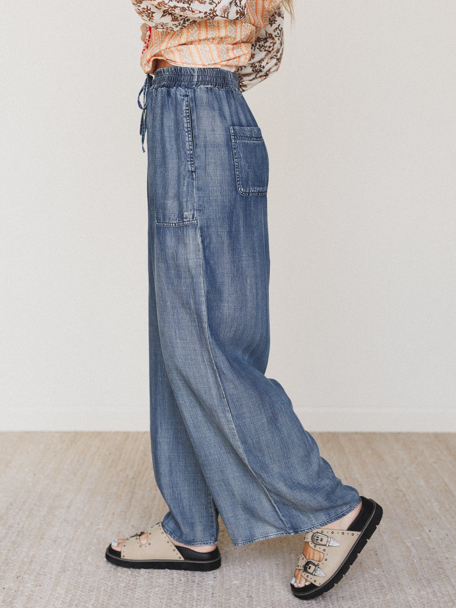 Casual Step Wide Leg Pants  - Dark Denim - Image 2