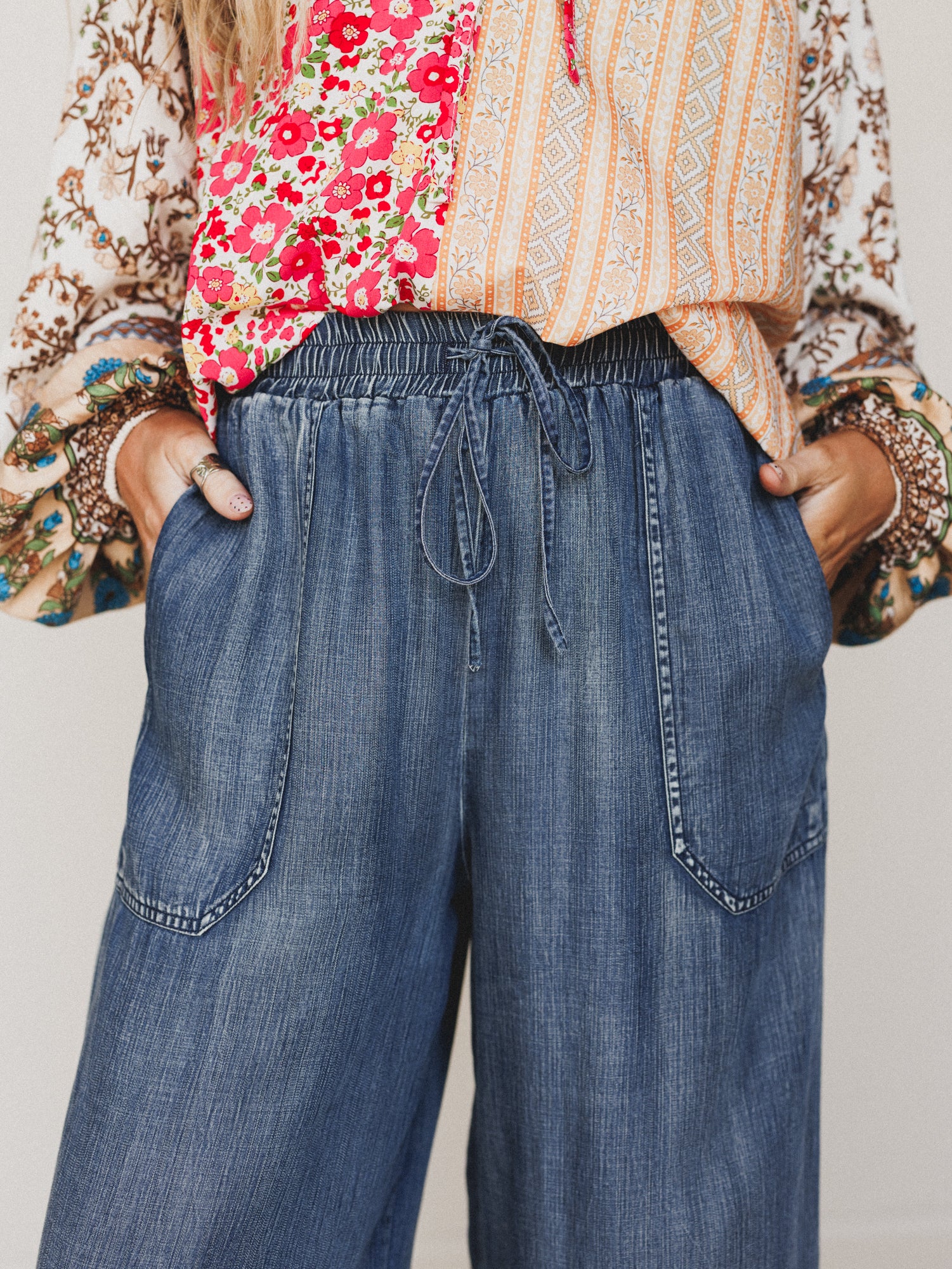 Casual Step Wide Leg Pants  - Dark Denim - Image 3