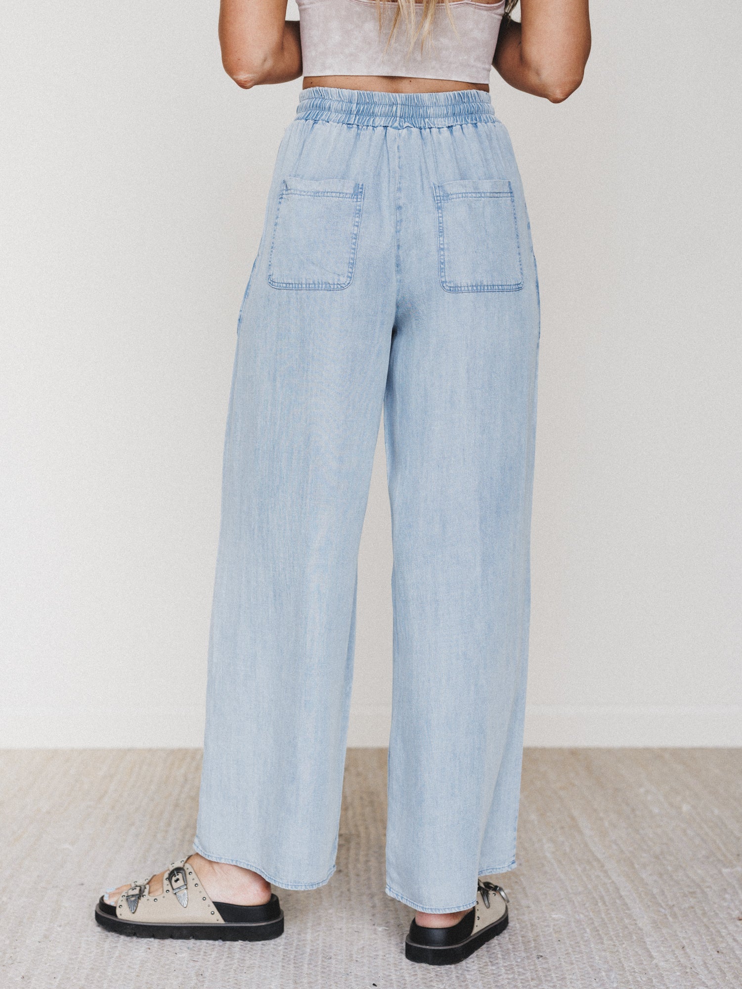 Casual Step Wide Leg Pants  - Light Denim - Image 4