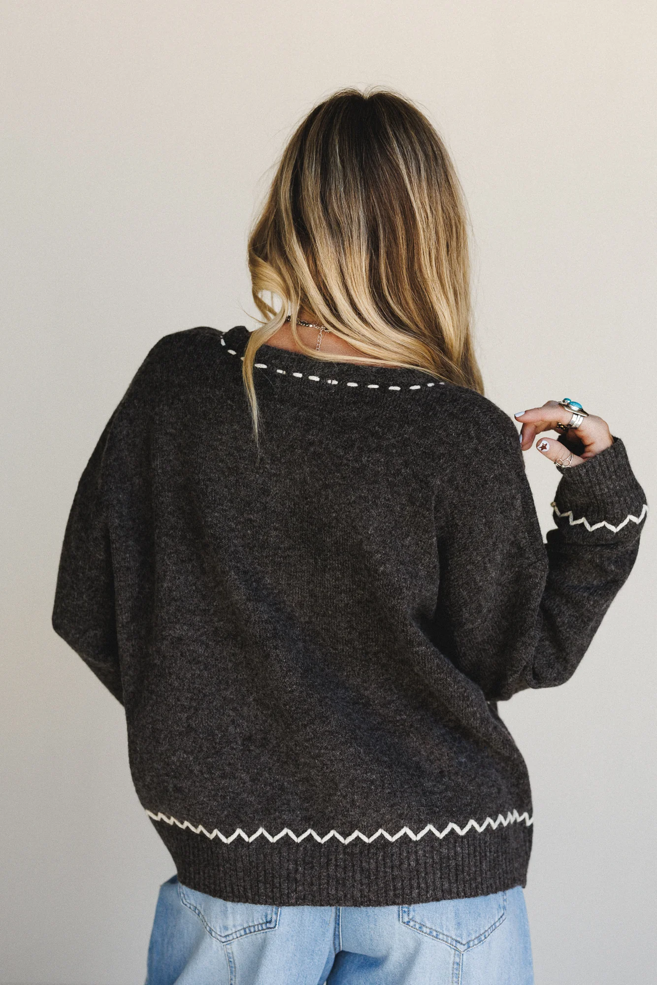 Chai Embroidered Knit Sweater - Charcoal - Image 6