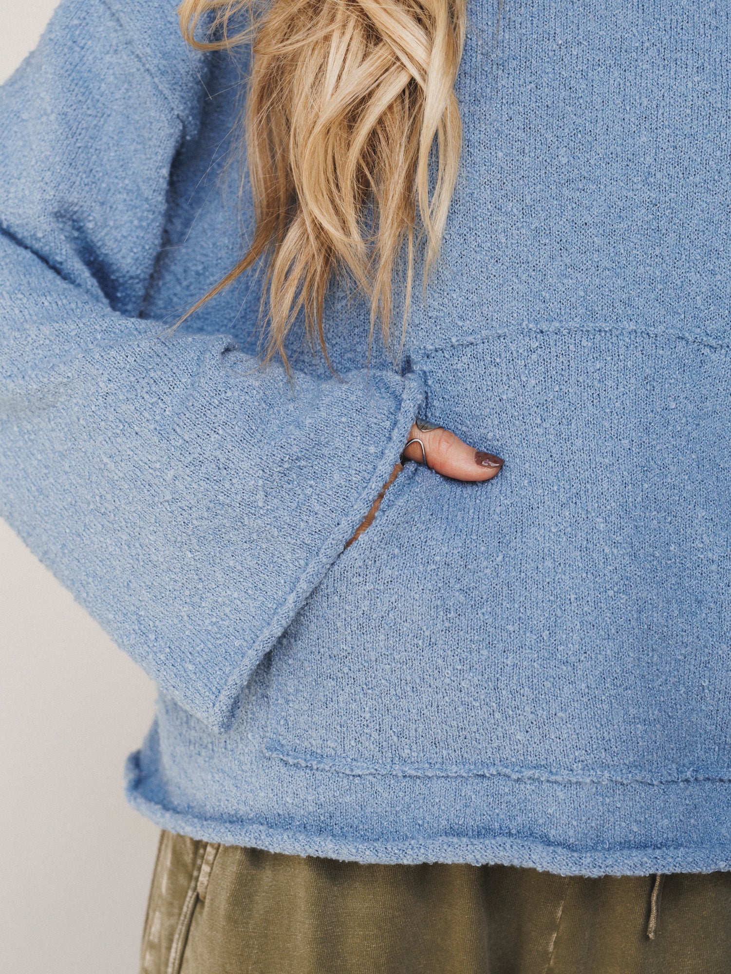 Charlie Textured Oversized Hoodie - Blue - Image 3