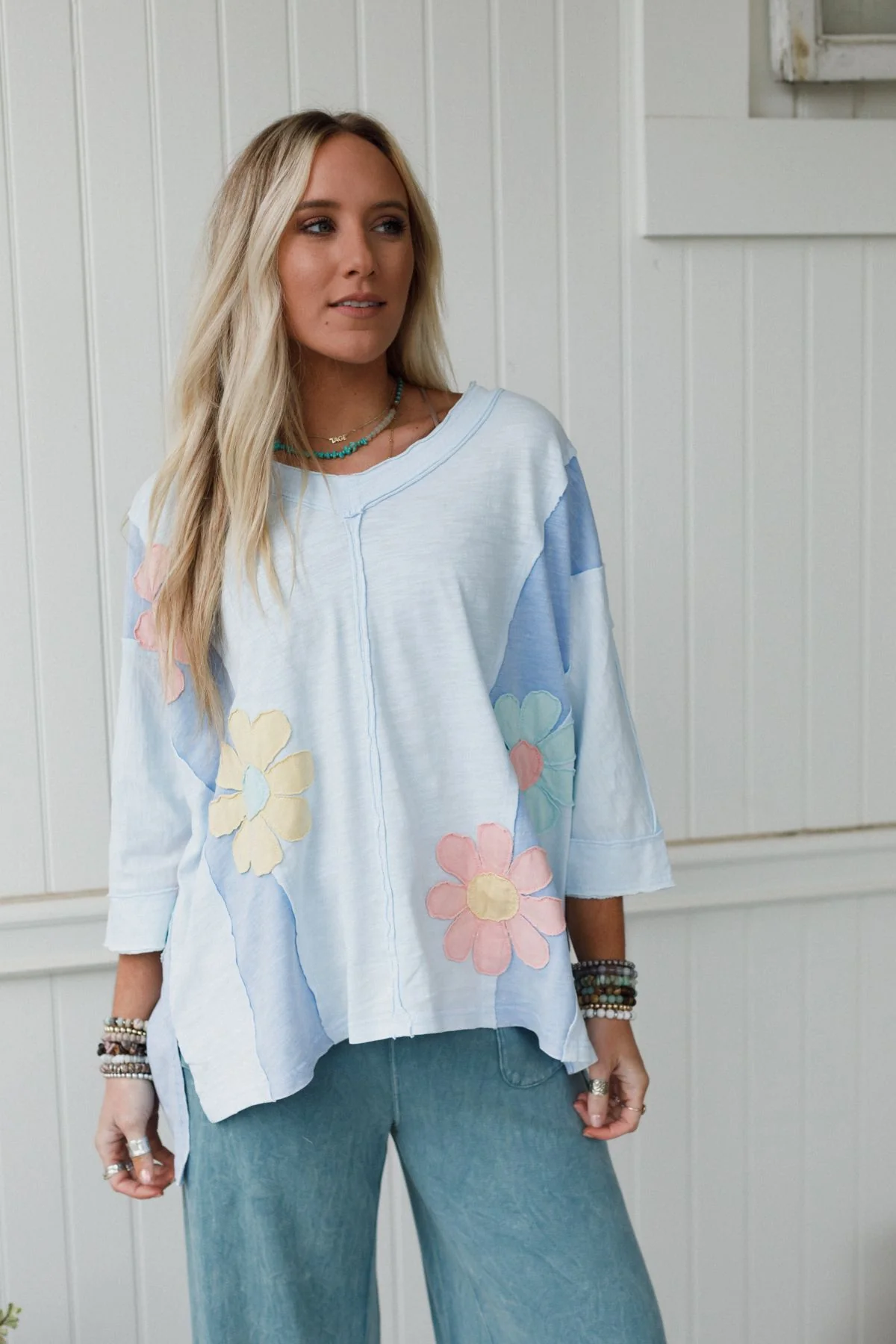 Chasing Bliss Flower Patch Top - Blue - Image 3