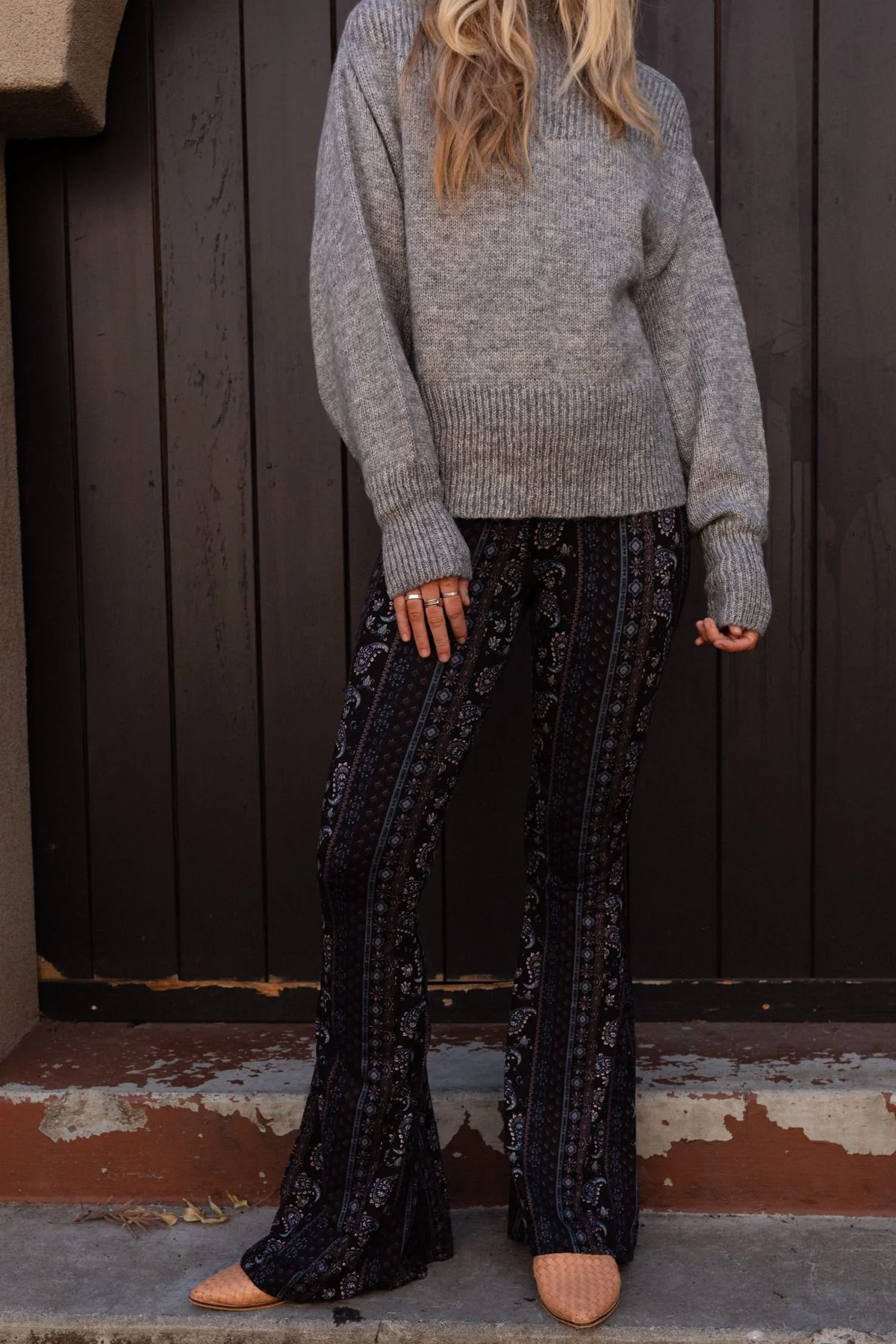 Cher Printed Flare Pants - Navy Floral - Image 4