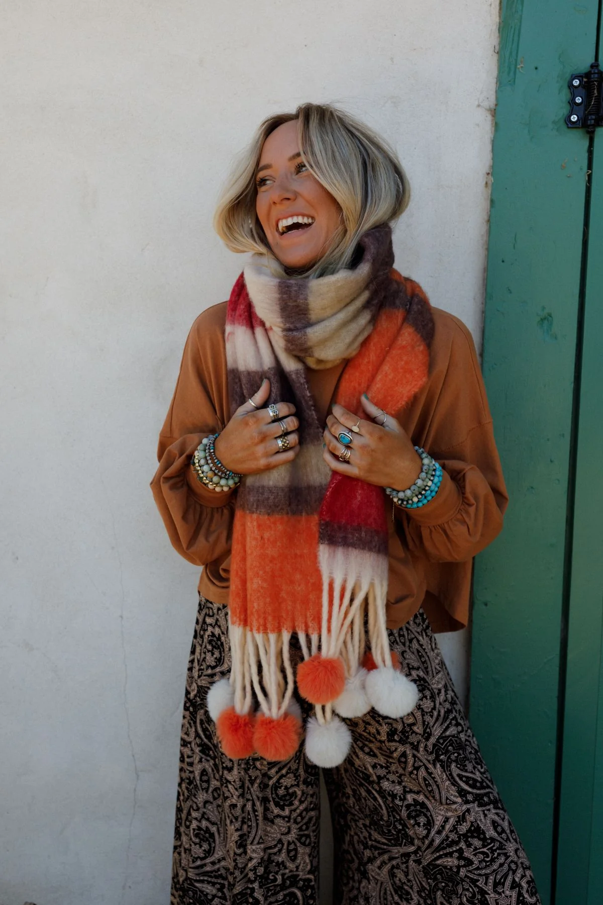 Chill Stripe Pom Scarf - Orange - Image 5