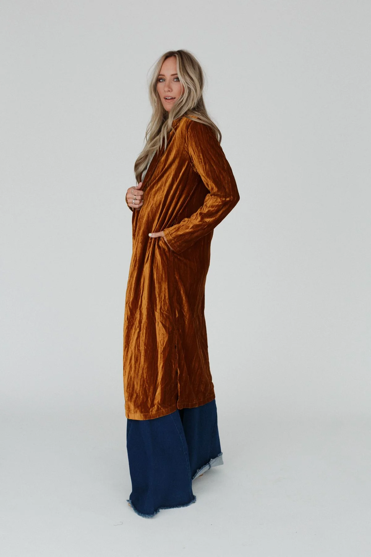 City Walks Velvet Duster Coat - Camel - Image 5