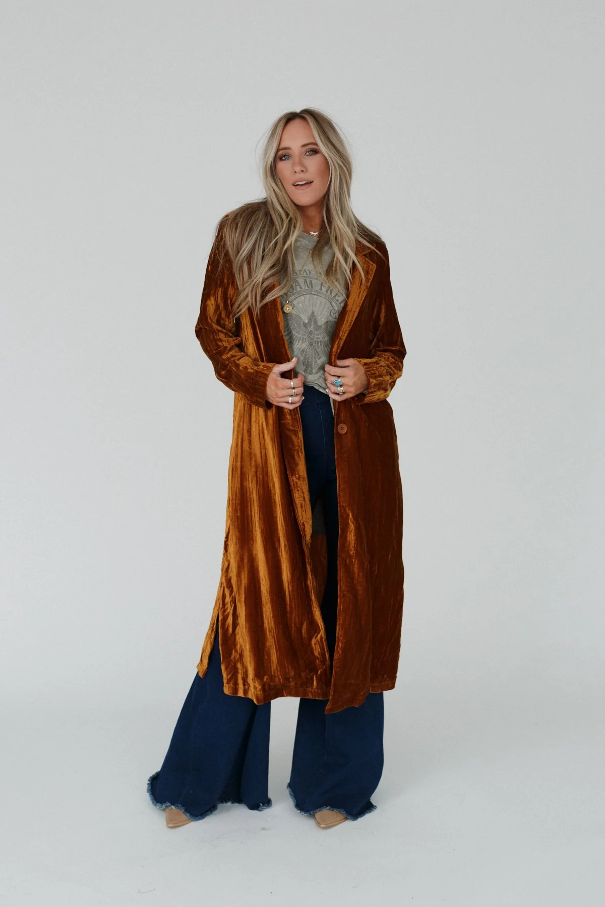 City Walks Velvet Duster Coat - Camel - Image 9
