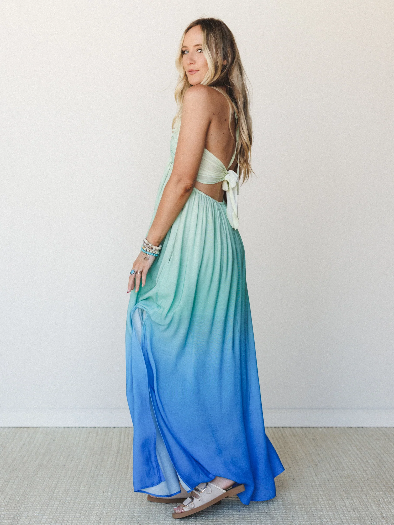 Cityscape Halter Maxi Dress - Butter Blue - Image 2