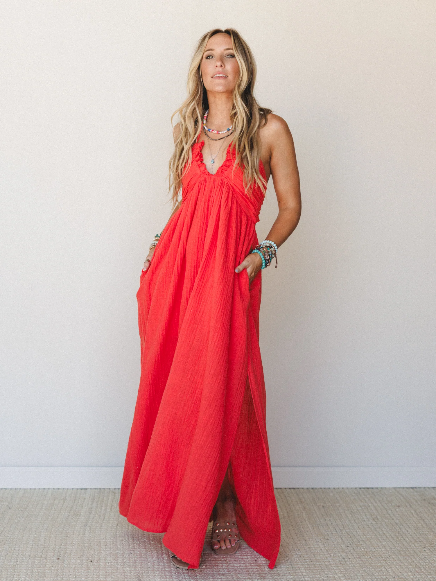 Cityscape Halter Maxi Dress - Cherry Tomato - Image 2
