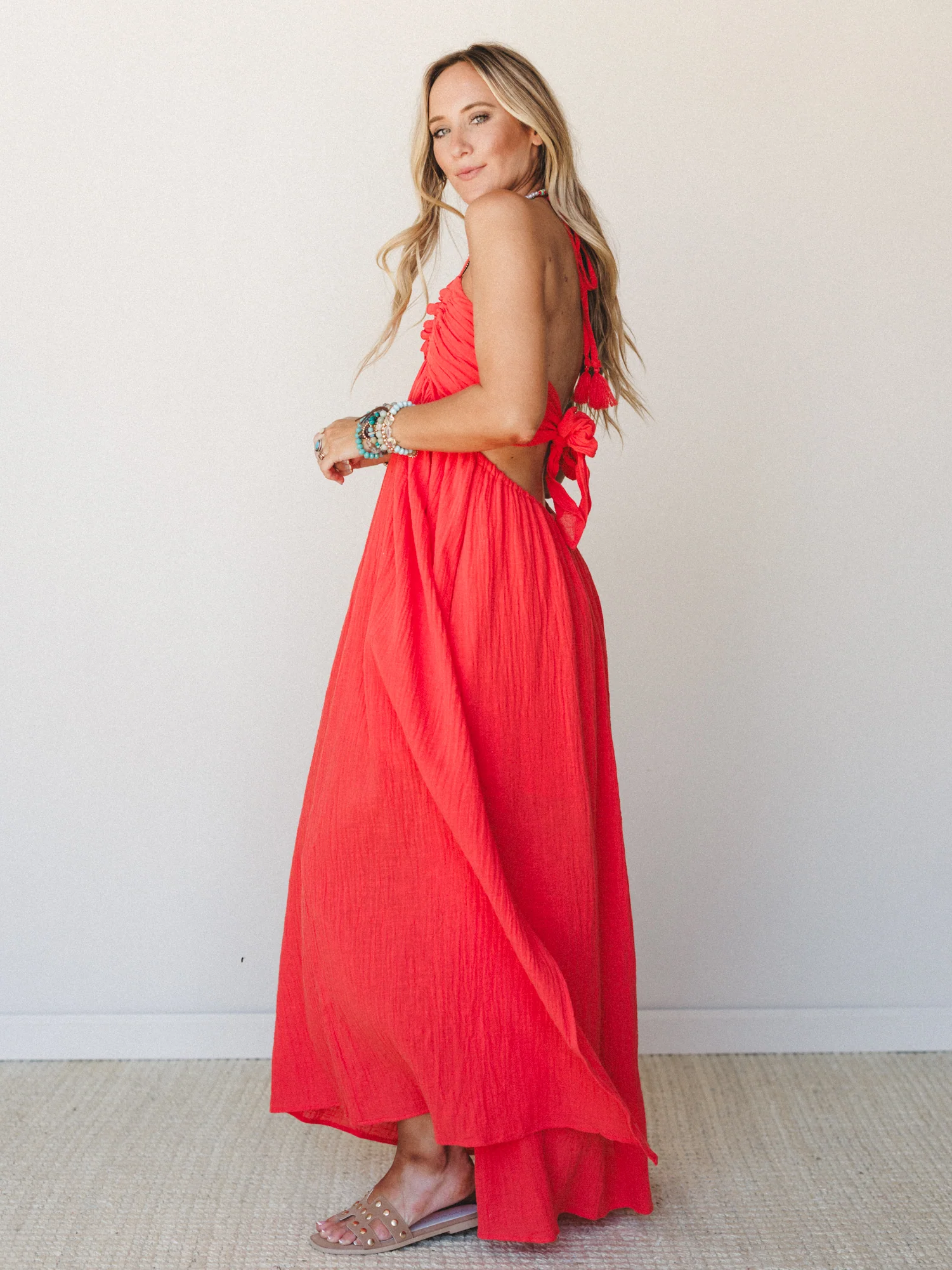 Cityscape Halter Maxi Dress - Cherry Tomato - Image 4
