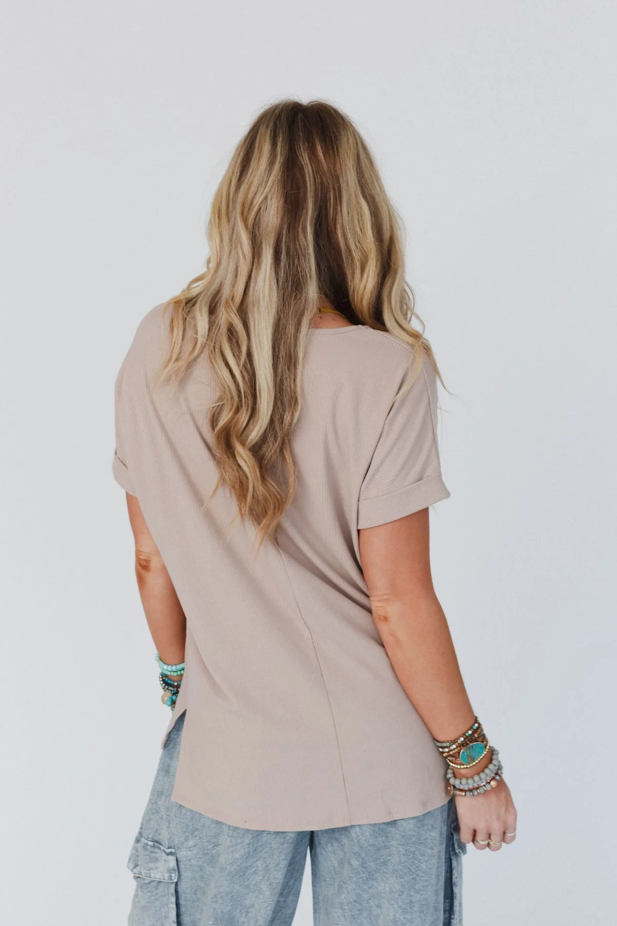The Nest Classic V Neck Top - Sand - Image 3