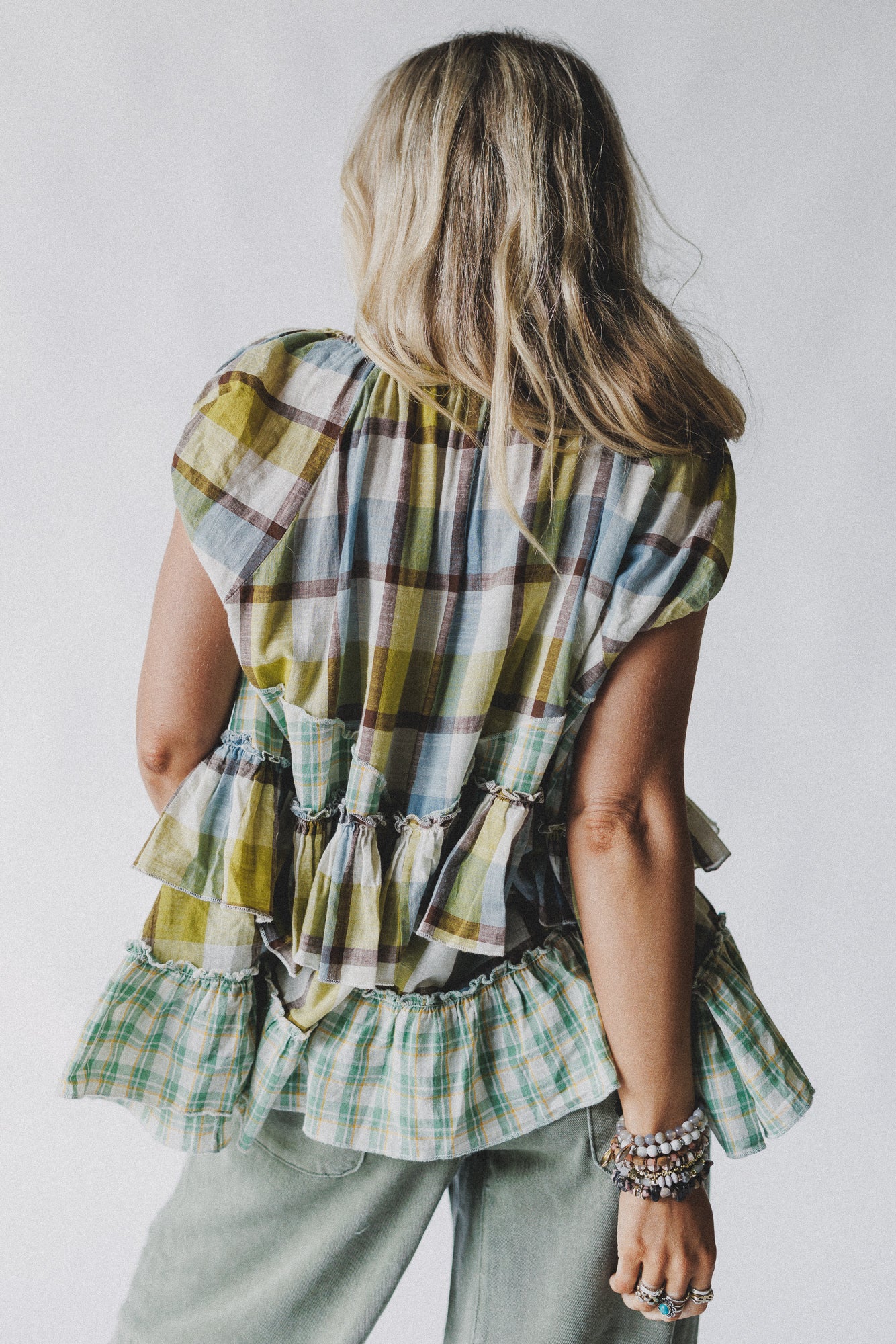 Clover Stitch Plaid Top - Green - Image 8