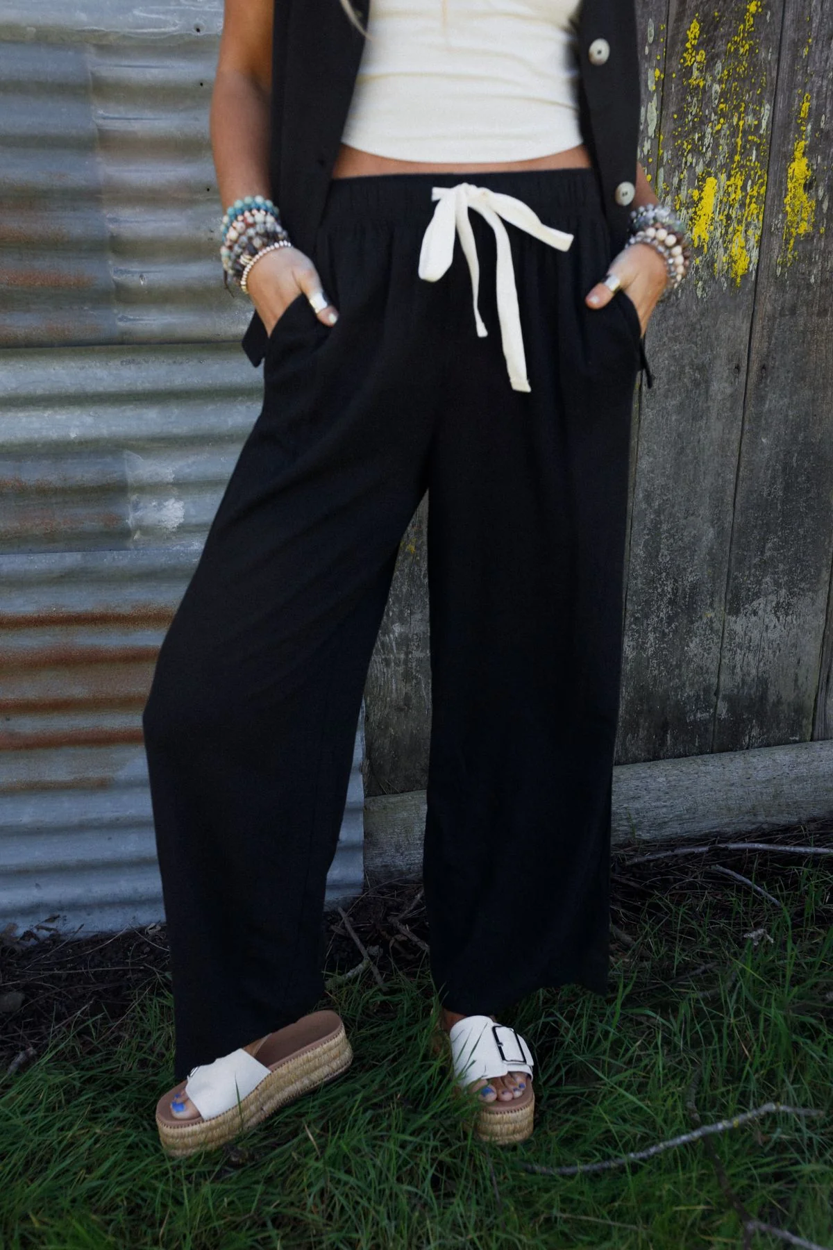 Coastal Ease Drawstring Pants - Black - Image 4
