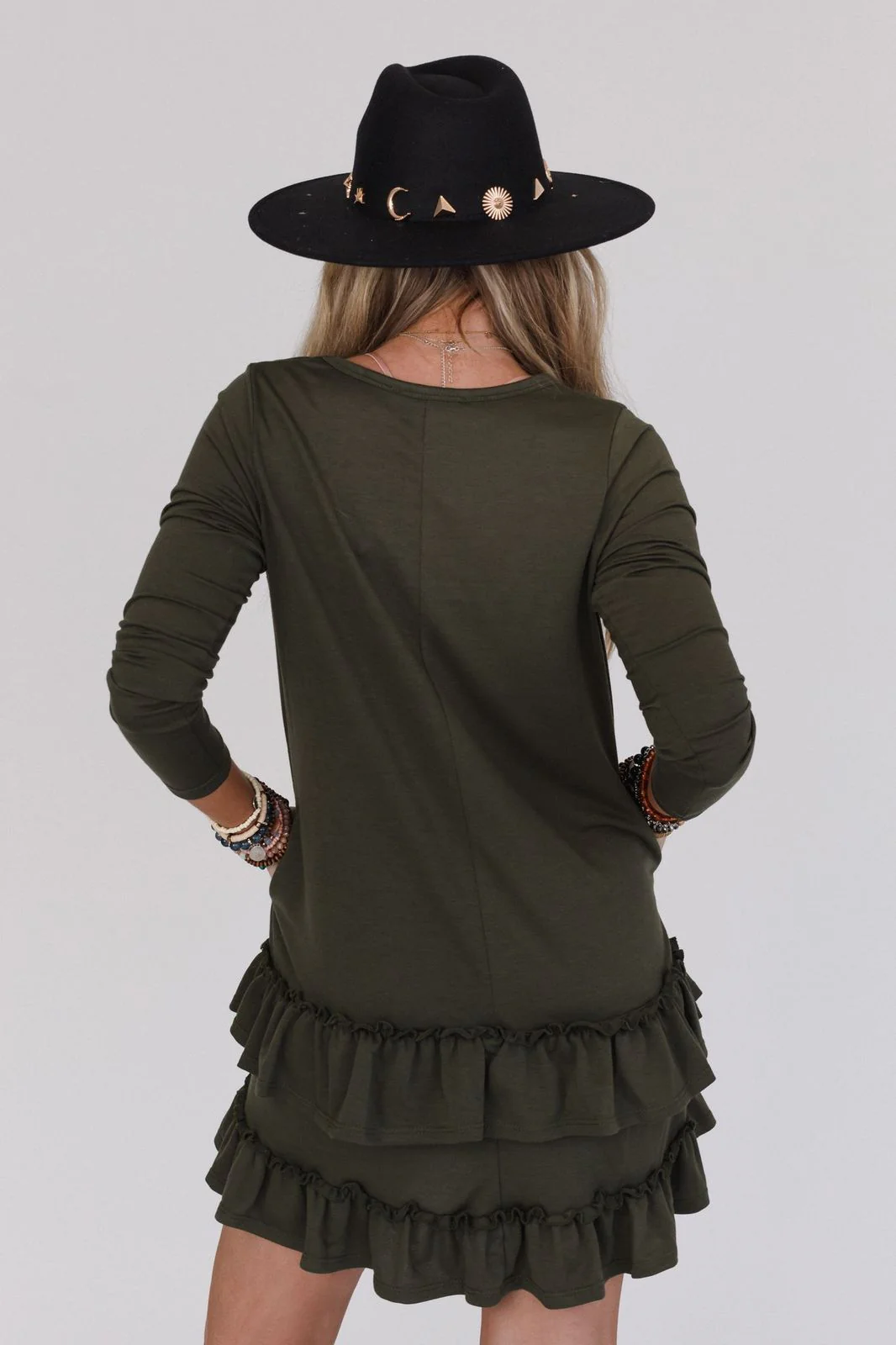 The Nest Constance Ruffle Hem Long Sleeve Dress - Olive - Image 3