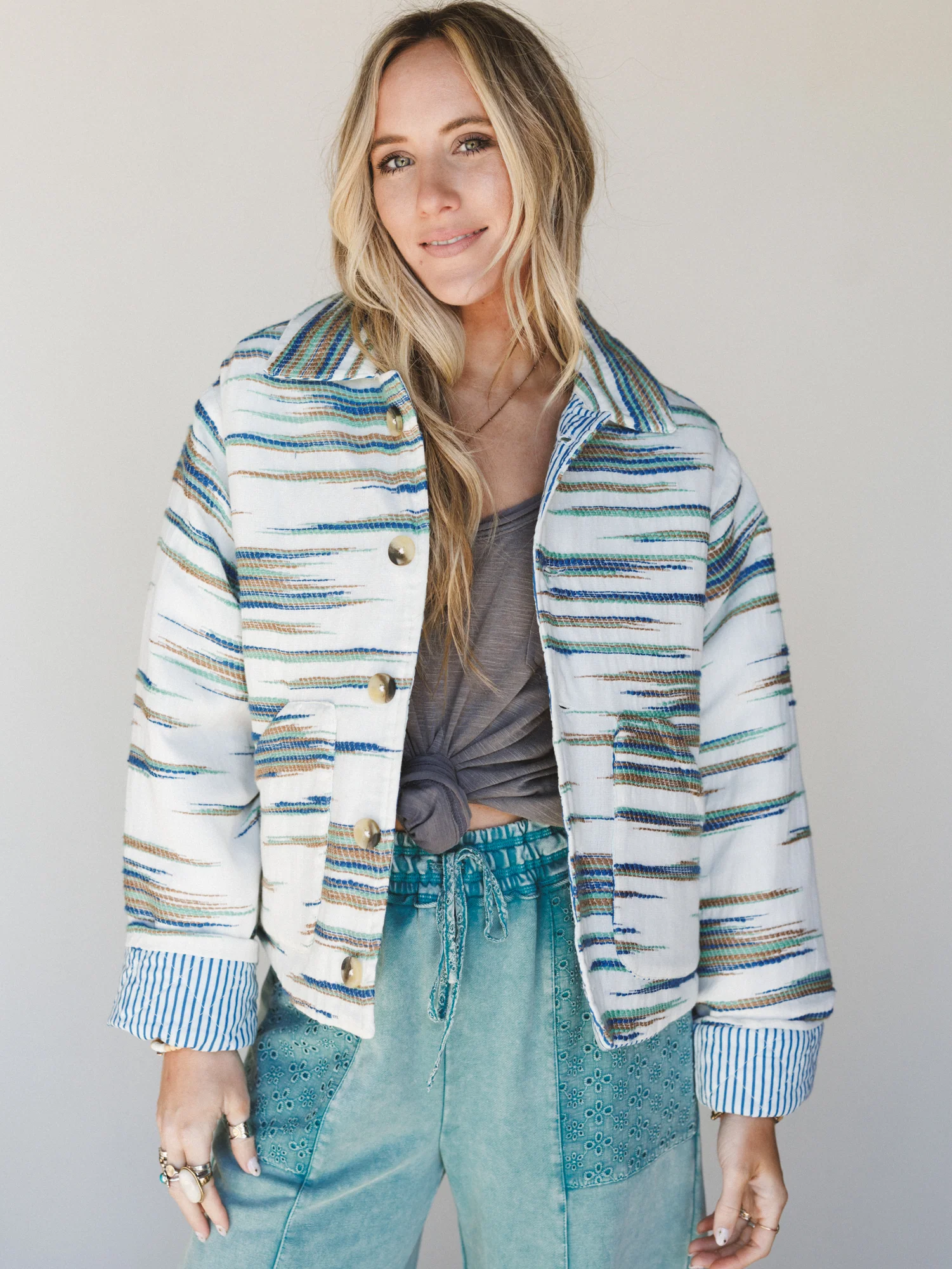 Cool Lines Jacket - Ivory Blue Green - Image 2