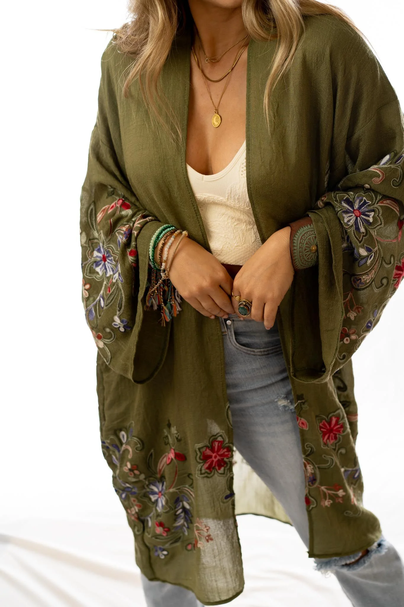 Fun In Florals Kimono - Olive - Image 3